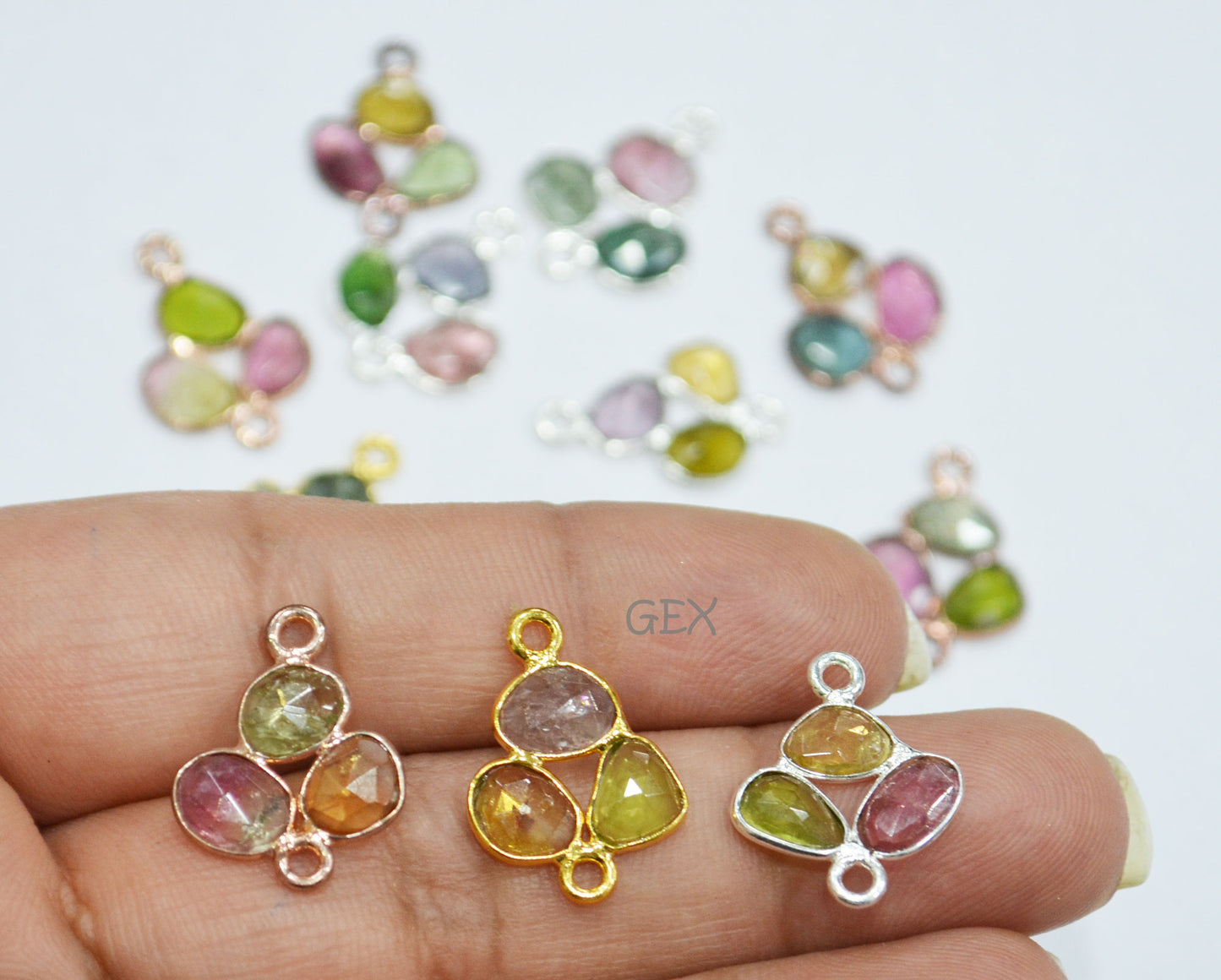 Natural Watermelon Tourmaline Faceted 3 Pc Clover Connector , Natural Watermelon Tourmaline Double Bail Bezel Charm Connector , Sold By Piece , 20 - 22 mm , R-020