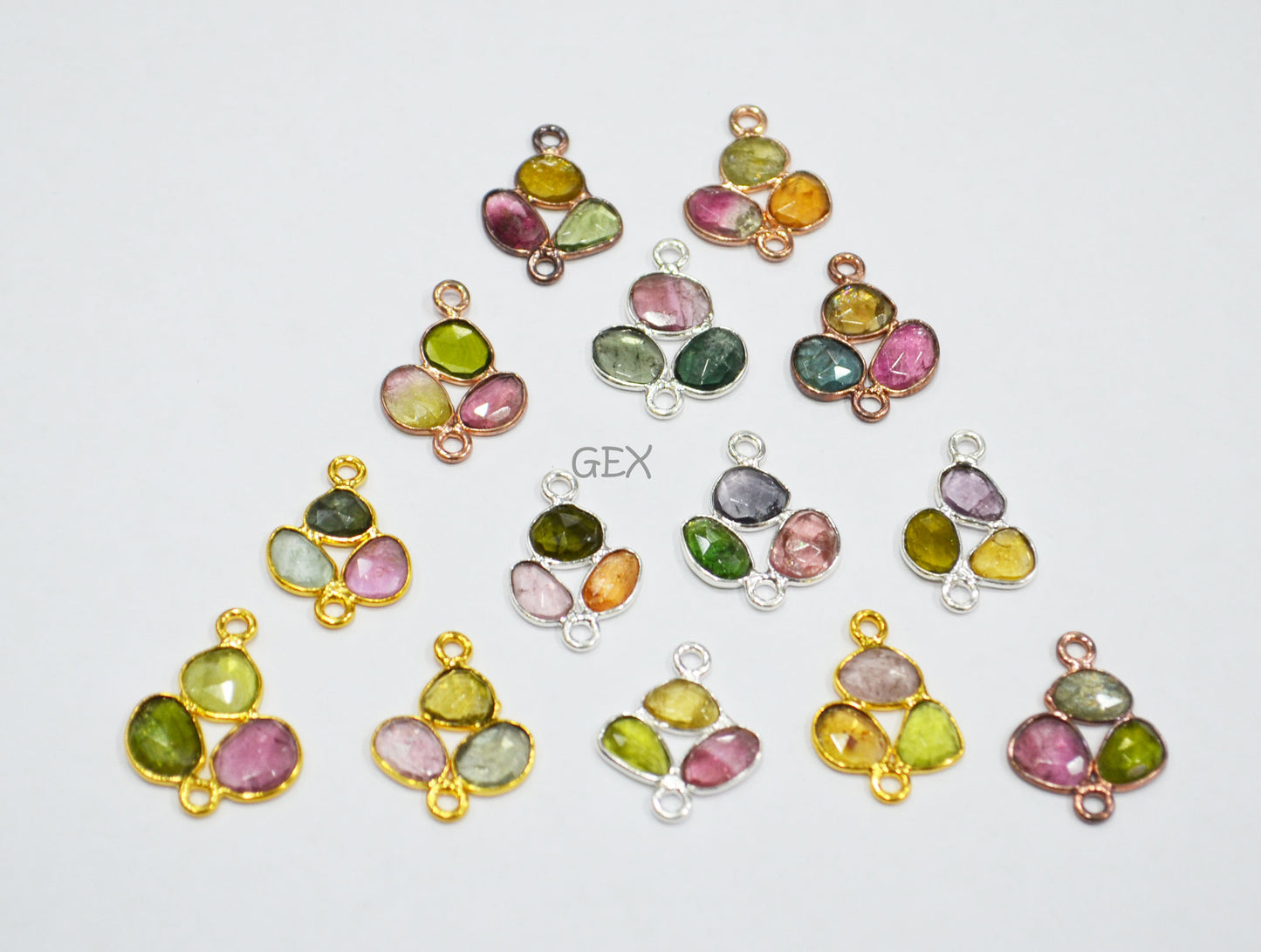 Natural Watermelon Tourmaline Faceted 3 Pc Clover Connector , Natural Watermelon Tourmaline Double Bail Bezel Charm Connector , Sold By Piece , 20 - 22 mm , R-020