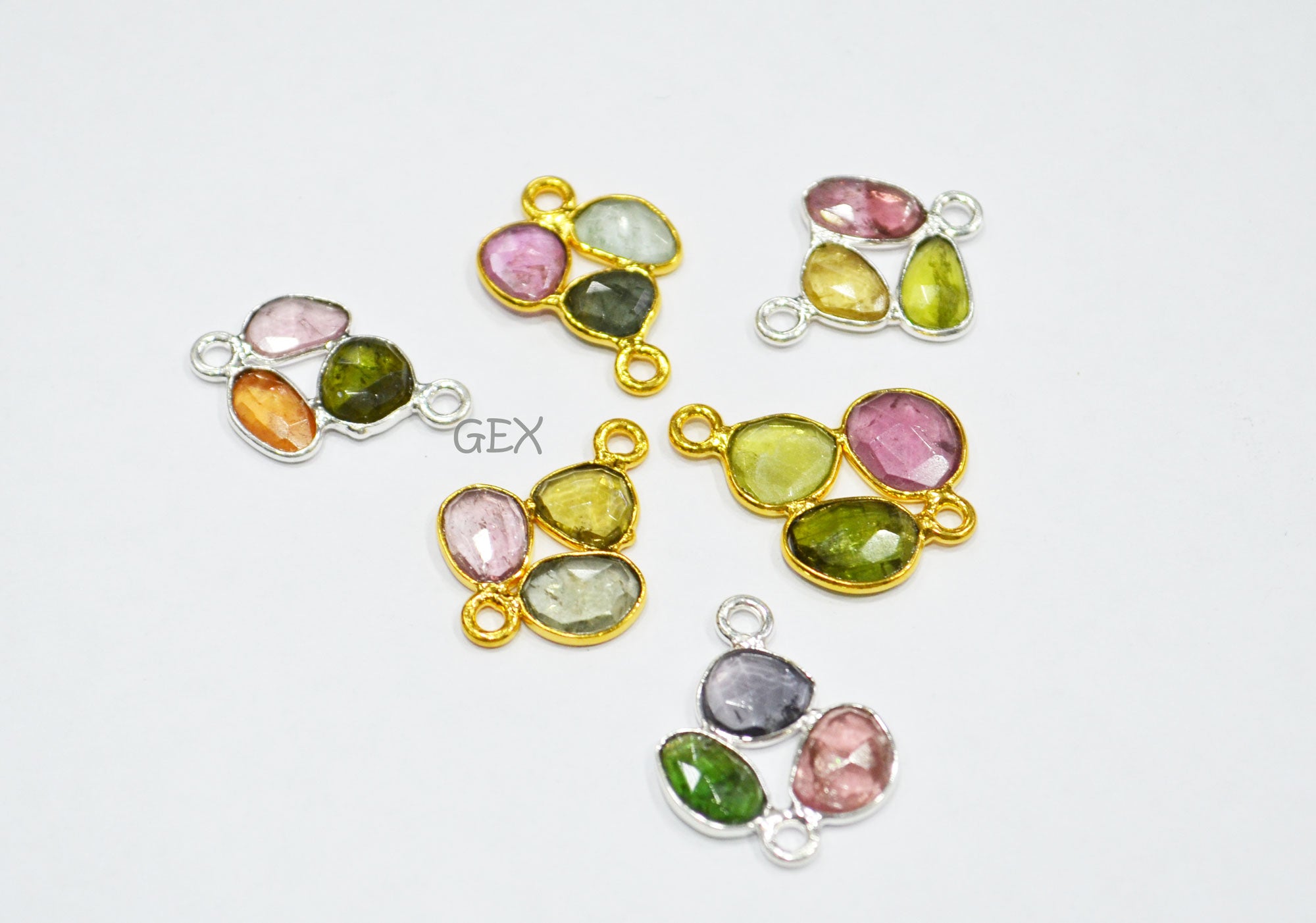 Natural Watermelon Tourmaline Faceted Clover Connector , Natural Watermelon Tourmaline Double Bail Bezel Charm Connector , Sold By Piece , 20 - 22 mm , R-020