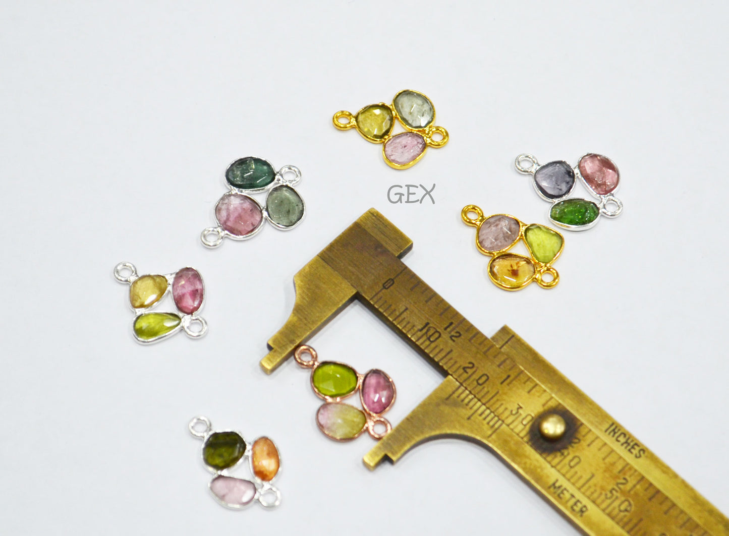 Natural Watermelon Tourmaline Faceted 3 Pc Clover Connector , Natural Watermelon Tourmaline Double Bail Bezel Charm Connector , Sold By Piece , 20 - 22 mm , R-020
