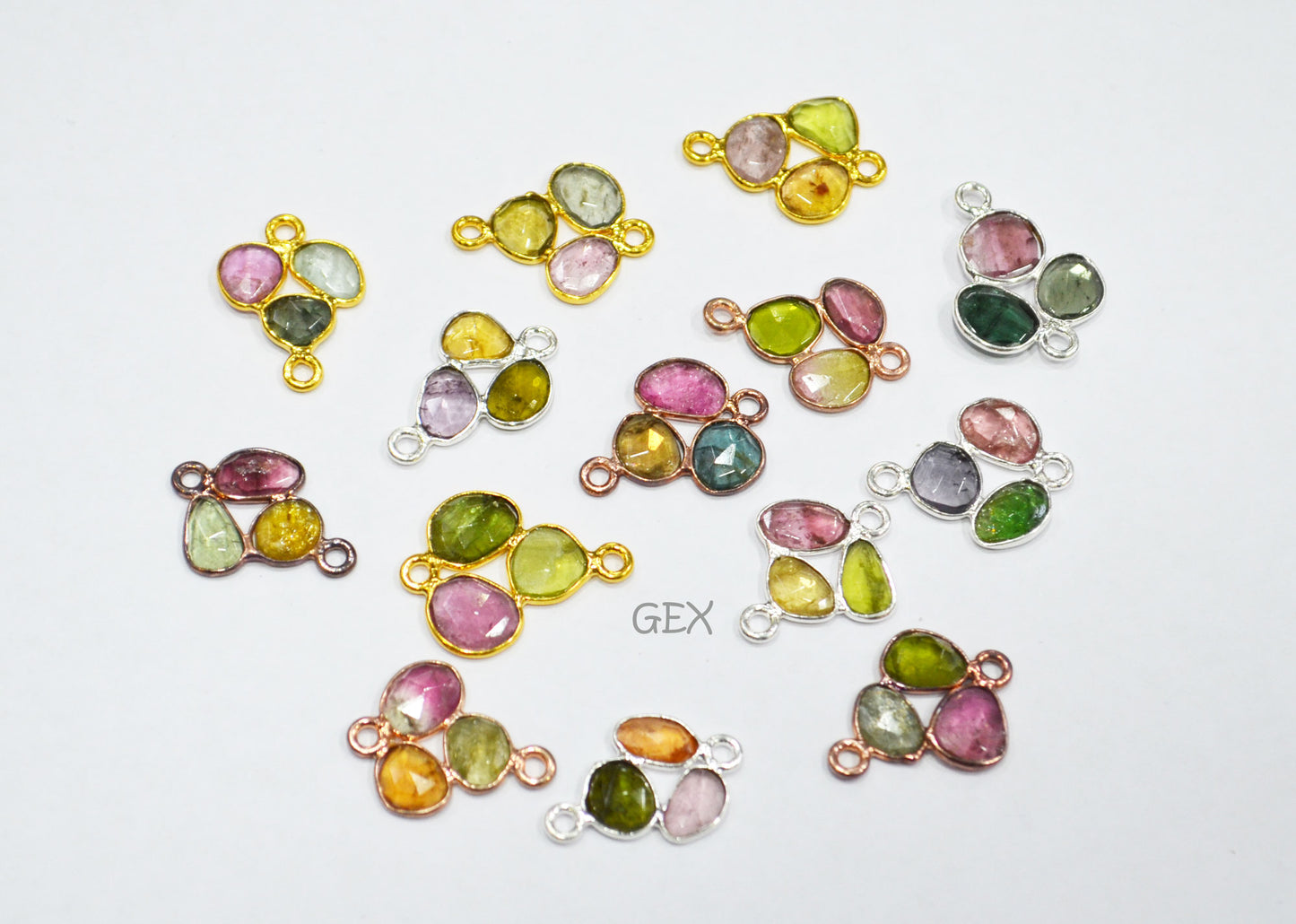 Natural Watermelon Tourmaline Faceted 3 Pc Clover Connector , Natural Watermelon Tourmaline Double Bail Bezel Charm Connector , Sold By Piece , 20 - 22 mm , R-020