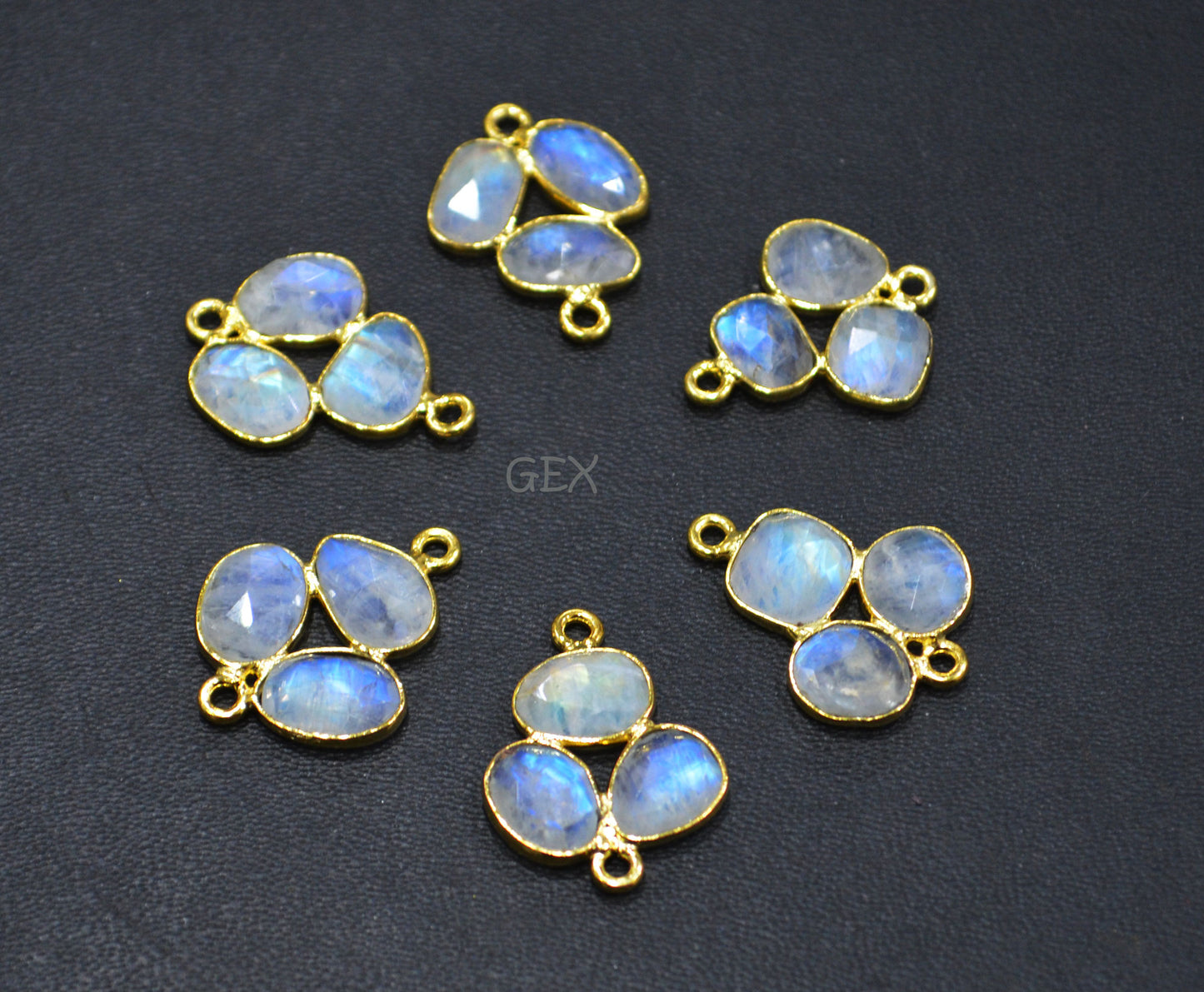 Natural Rainbow Moonstone Faceted Clover Connector , Natural Rainbow Moonstone Double Bail Bezel Charm Connector , Sold By Piece , 20 - 22 mm , R-029
