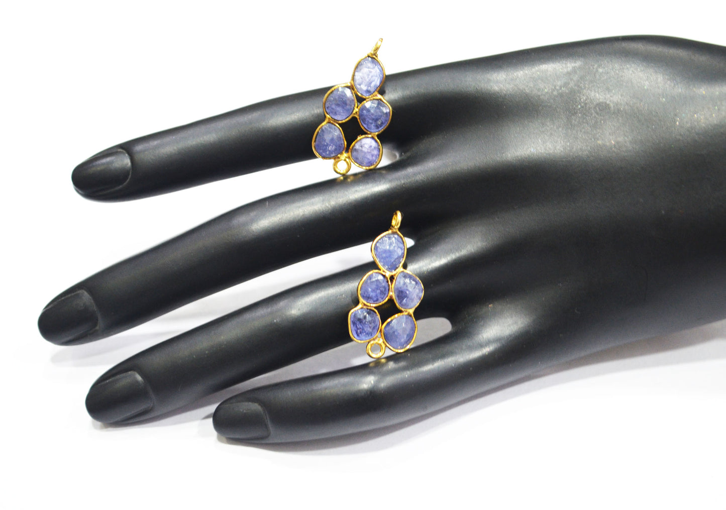 Natural Tanzanite Faceted Slice Shape Fancy Connector , Sold By Pair  , 27 - 28 mm , R-031