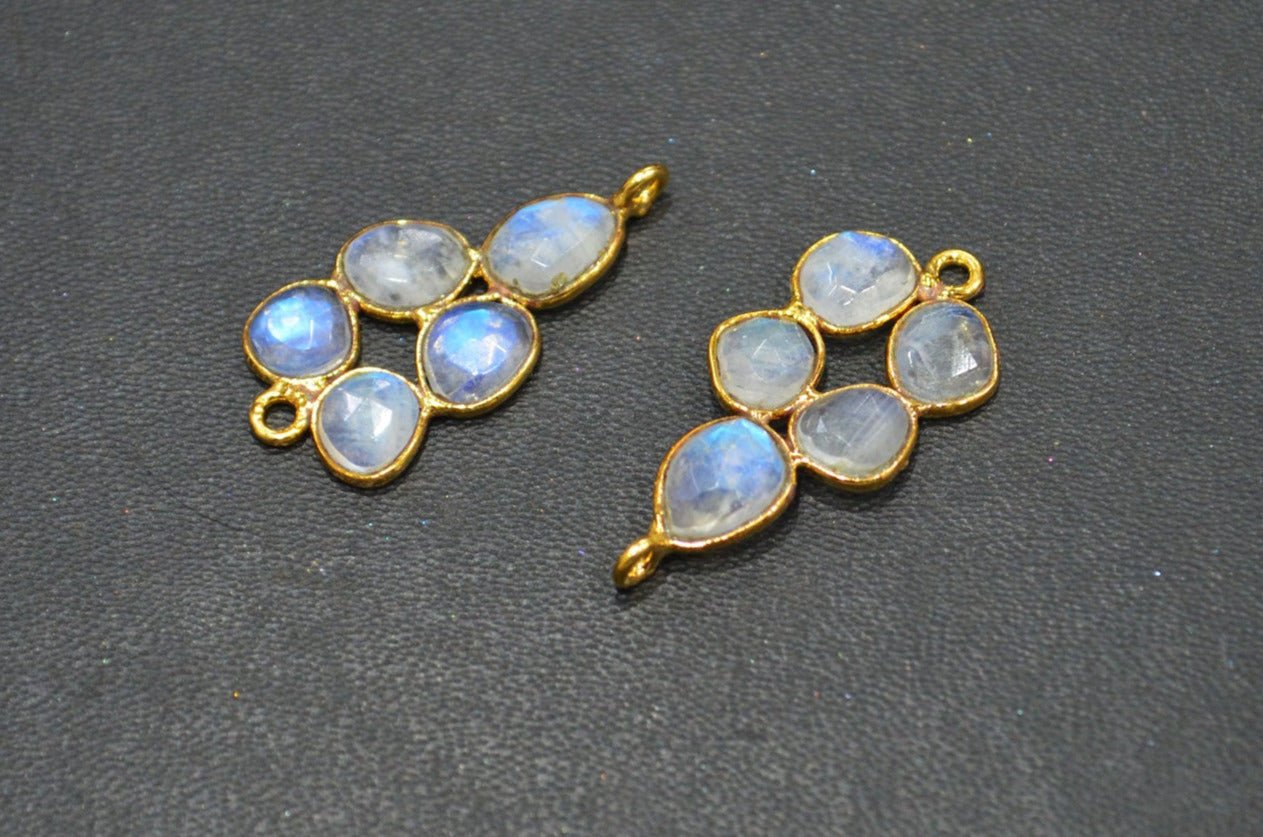 Flashy Rainbow Moonstone Faceted Slice Shape Fancy Connector , Sold By Pair  , 28 - 30 mm , R-032