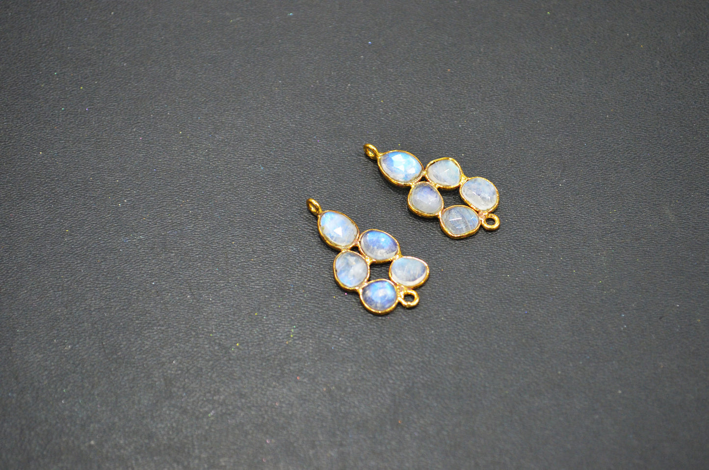 Flashy Rainbow Moonstone Faceted Slice Shape Fancy Connector , Sold By Pair  , 28 - 30 mm , R-032