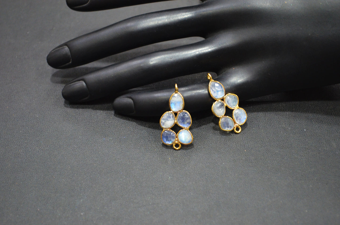 Flashy Rainbow Moonstone Faceted Slice Shape Fancy Connector , Sold By Pair  , 28 - 30 mm , R-032
