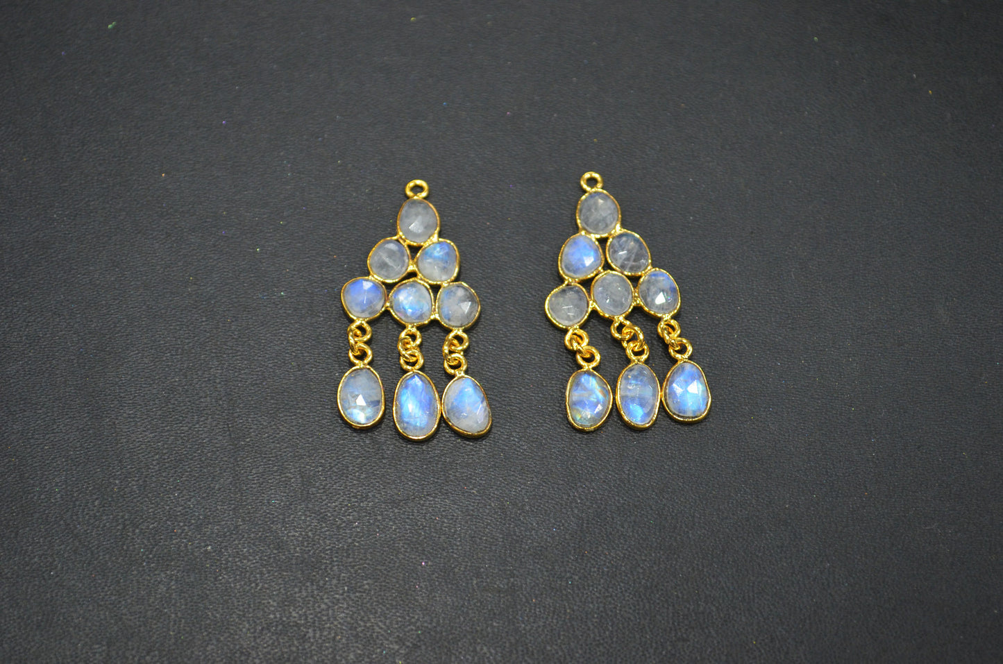 Flashy Rainbow Moonstone Faceted Slice Shape Fancy Connector , Sold By Pair  , 40 - 43 mm , R-033