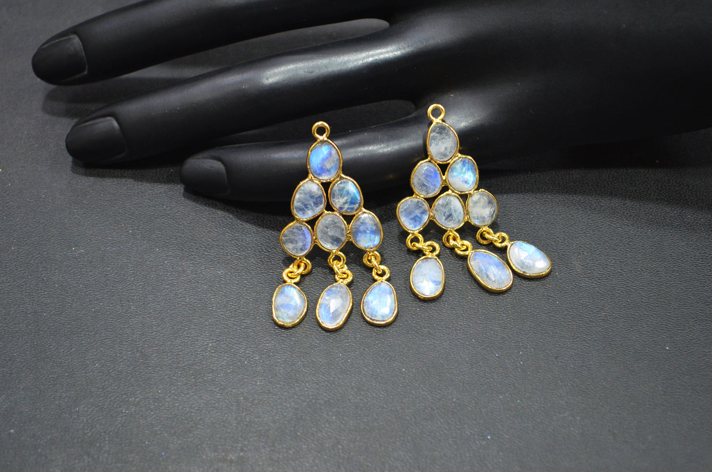 Flashy Rainbow Moonstone Faceted Slice Shape Fancy Connector , Sold By Pair  , 40 - 43 mm , R-033