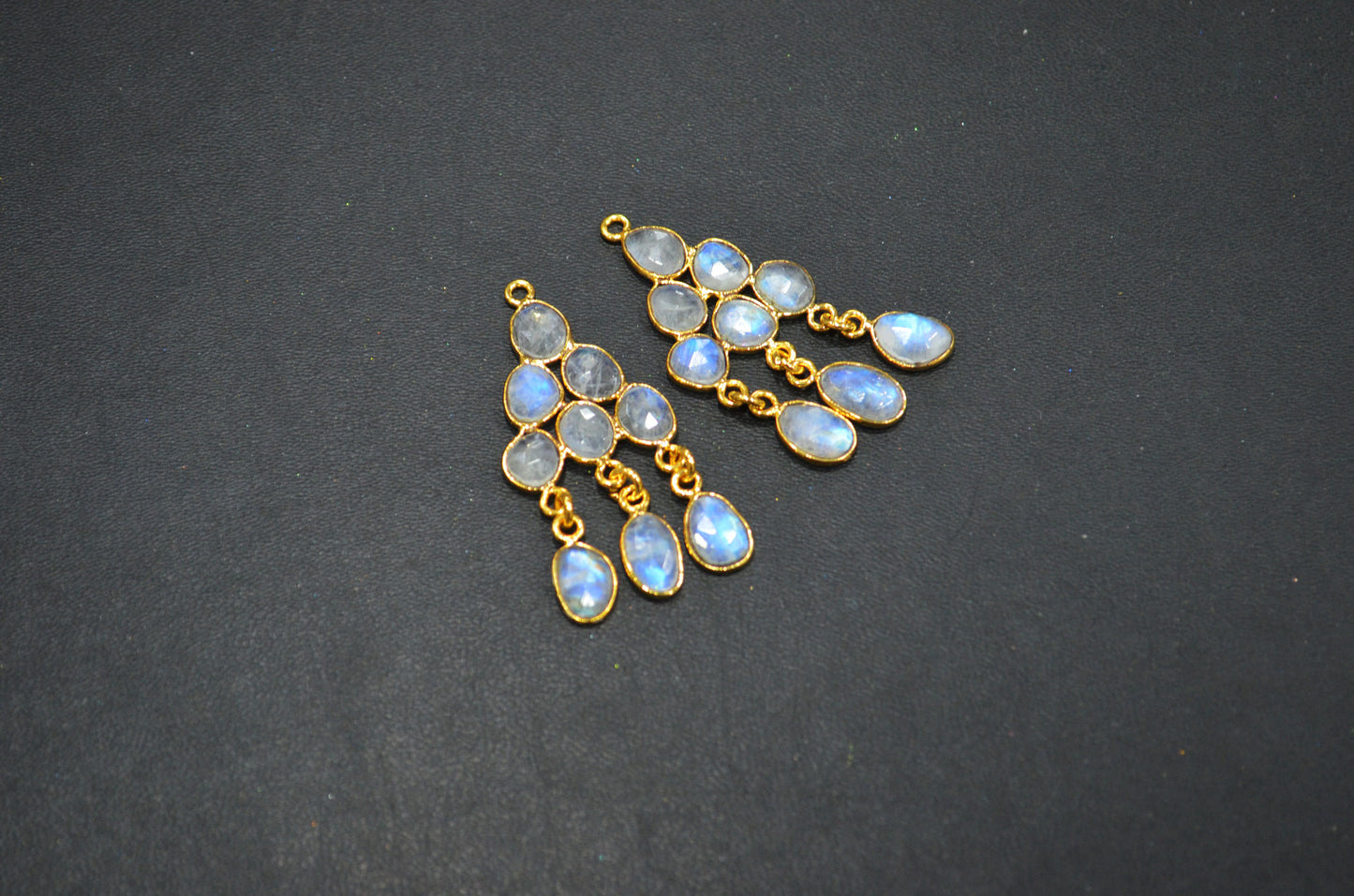 Flashy Rainbow Moonstone Faceted Slice Shape Fancy Connector , Sold By Pair  , 40 - 43 mm , R-033