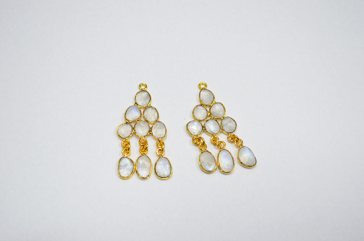 Flashy Rainbow Moonstone Faceted Slice Shape Fancy Connector , Sold By Pair  , 40 - 43 mm , R-033