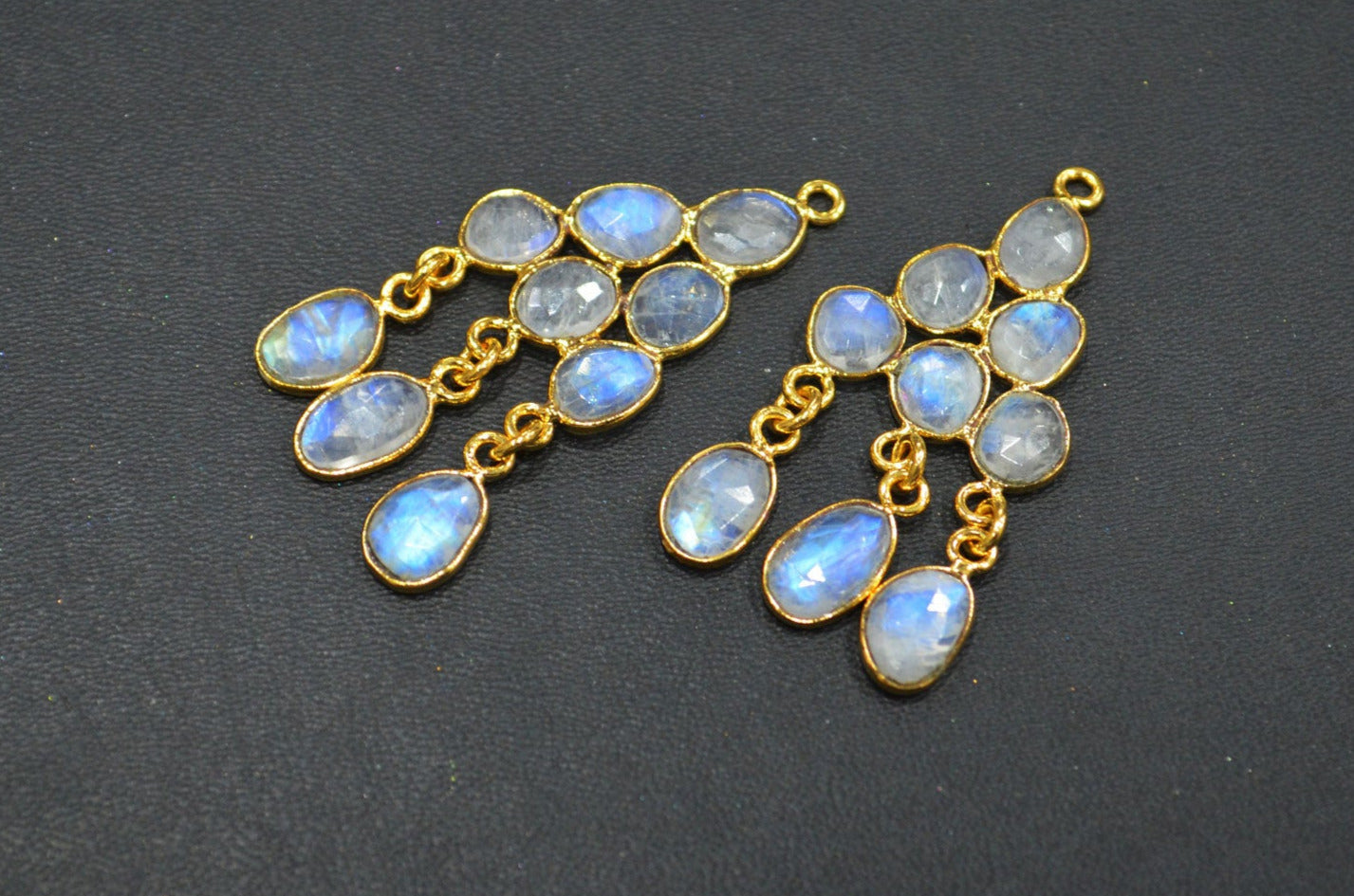 Flashy Rainbow Moonstone Faceted Slice Shape Fancy Connector , Sold By Pair  , 40 - 43 mm , R-033