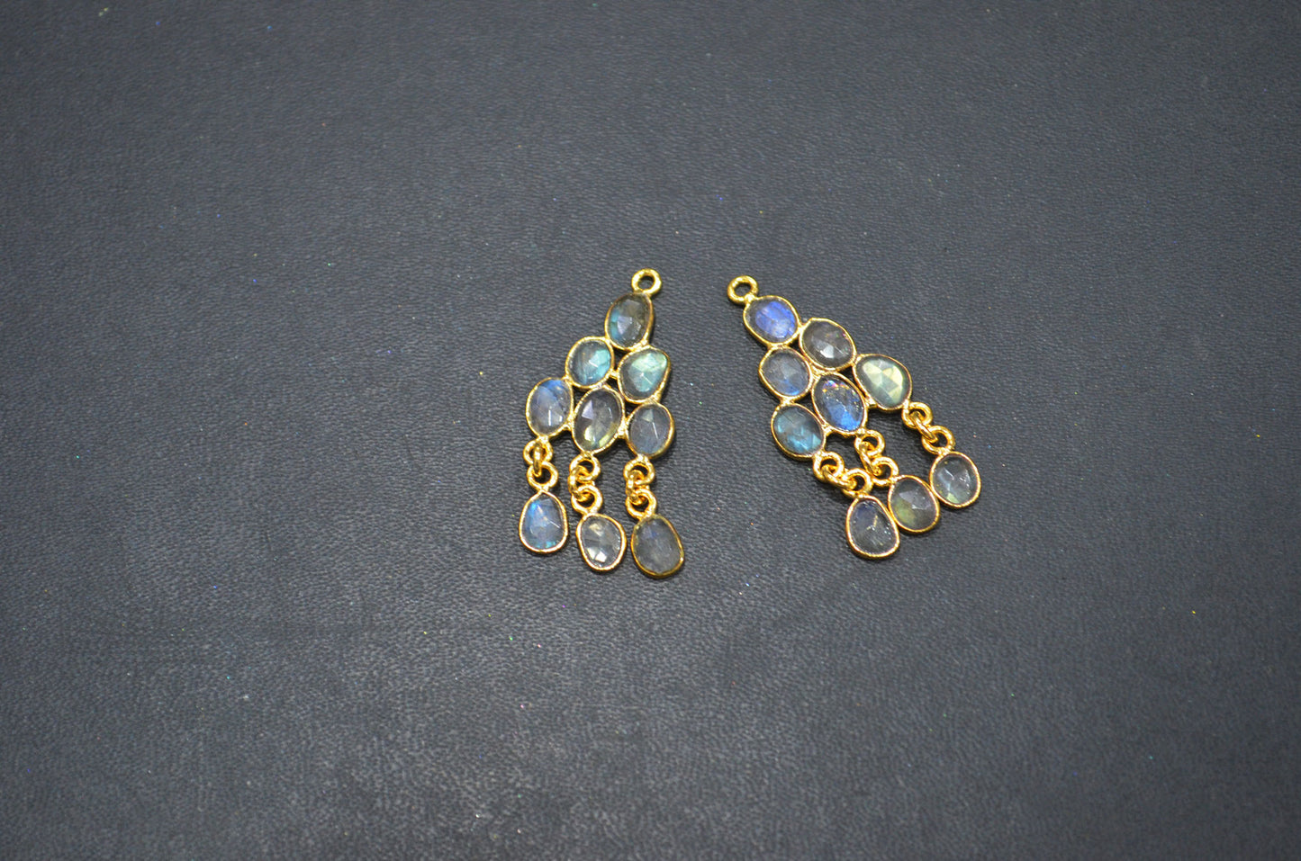 Natural Labradorite Faceted Slice Shape Fancy Connector , Sold By Pair  , 35 - 38 mm , R-034