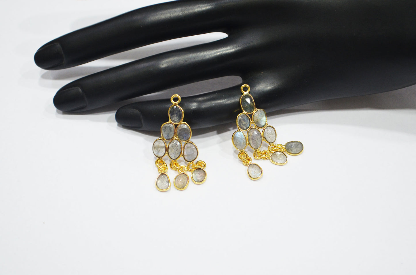 Natural Labradorite Faceted Slice Shape Fancy Connector , Sold By Pair  , 35 - 38 mm , R-034