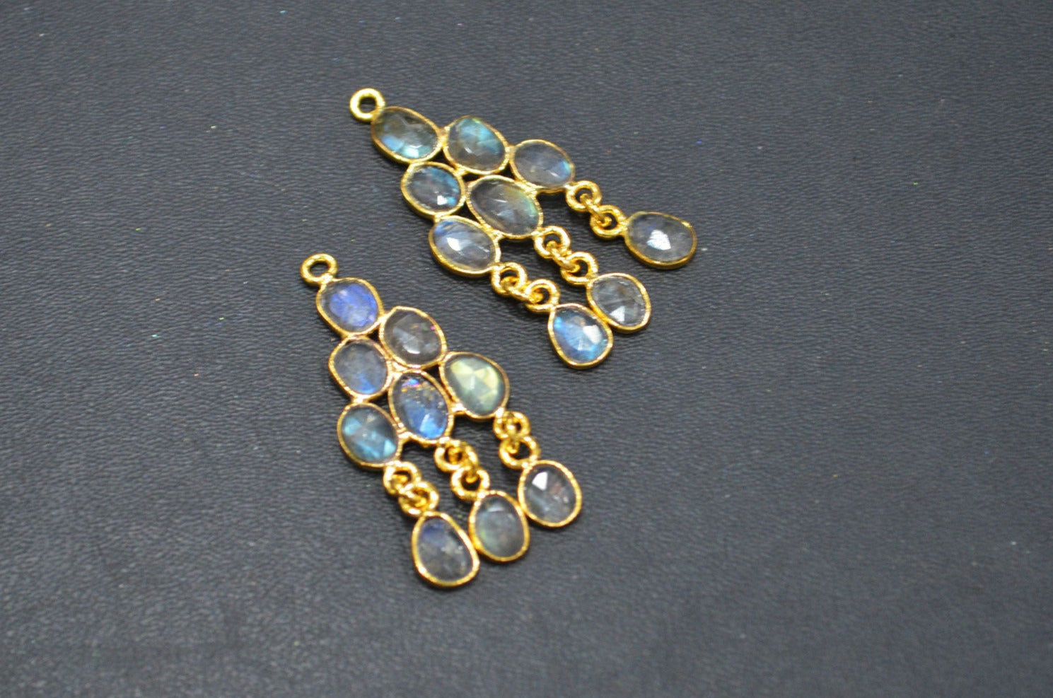 Natural Labradorite Faceted Slice Shape Fancy Connector , Sold By Pair  , 35 - 38 mm , R-034