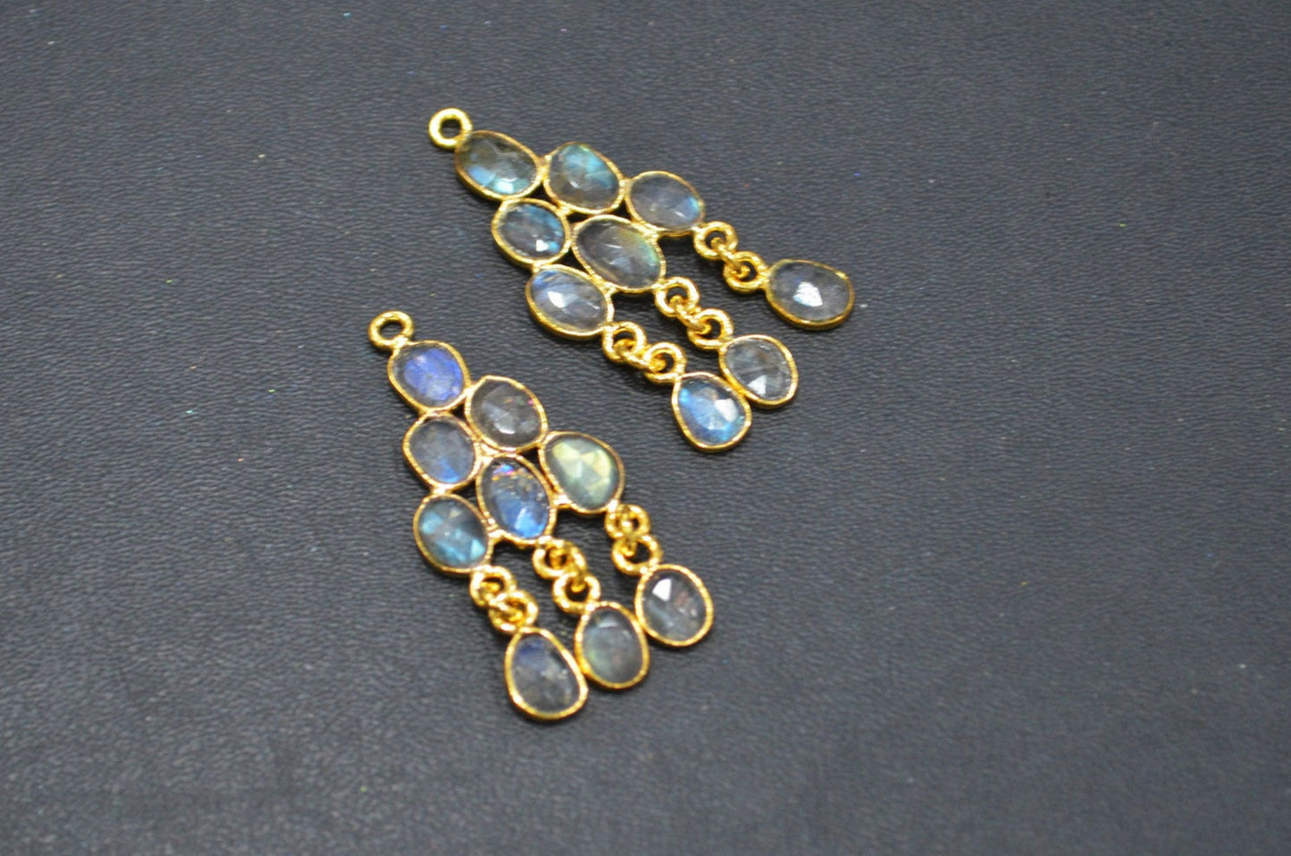 Natural Labradorite Faceted Slice Shape Fancy Connector , Sold By Pair  , 35 - 38 mm , R-034