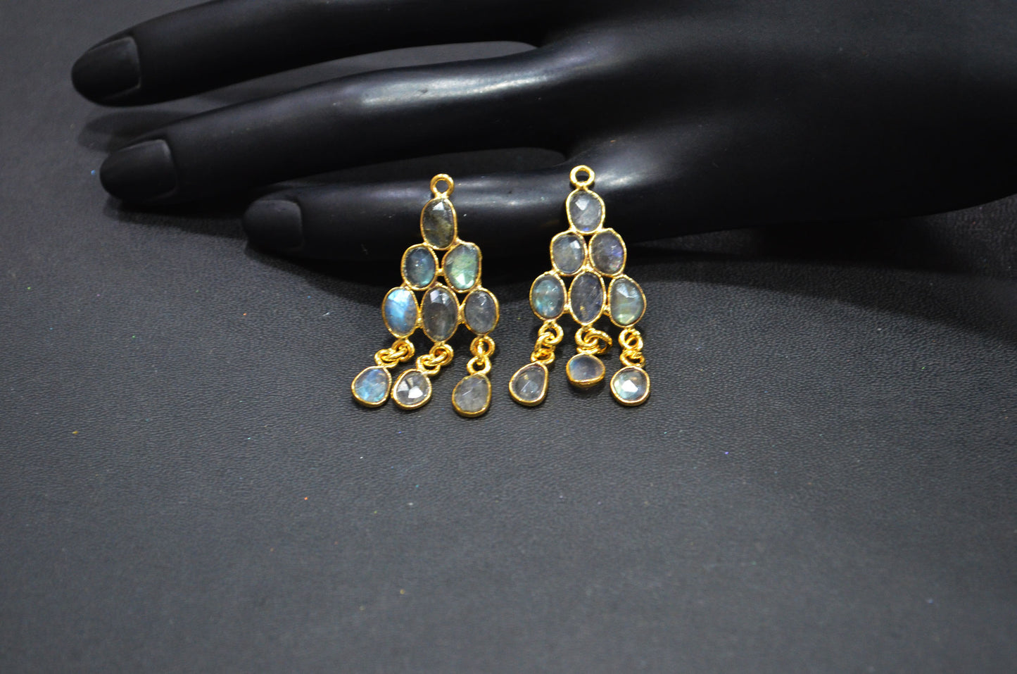 Natural Labradorite Faceted Slice Shape Fancy Connector , Sold By Pair  , 35 - 38 mm , R-034