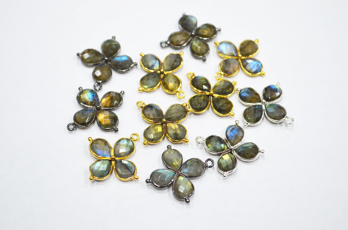 Flashy Labradorite Faceted Fancy Butterfly Shape Single Bail Connector , Sold By Piece , 25x27 mm , R-035