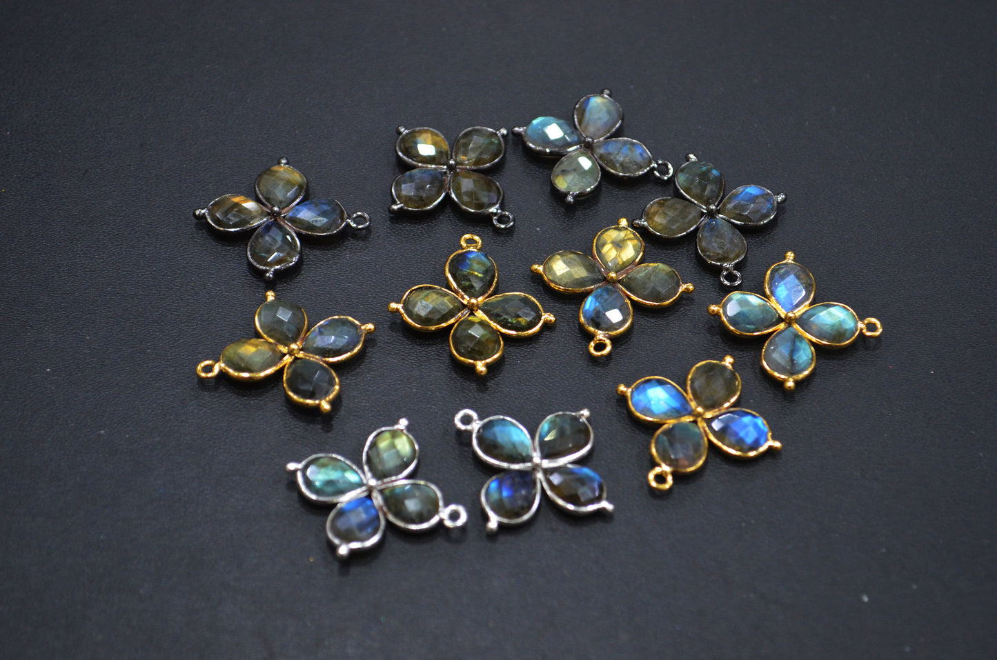 Flashy Labradorite Faceted Fancy Butterfly Shape Single Bail Connector , Sold By Piece , 25x27 mm , R-035
