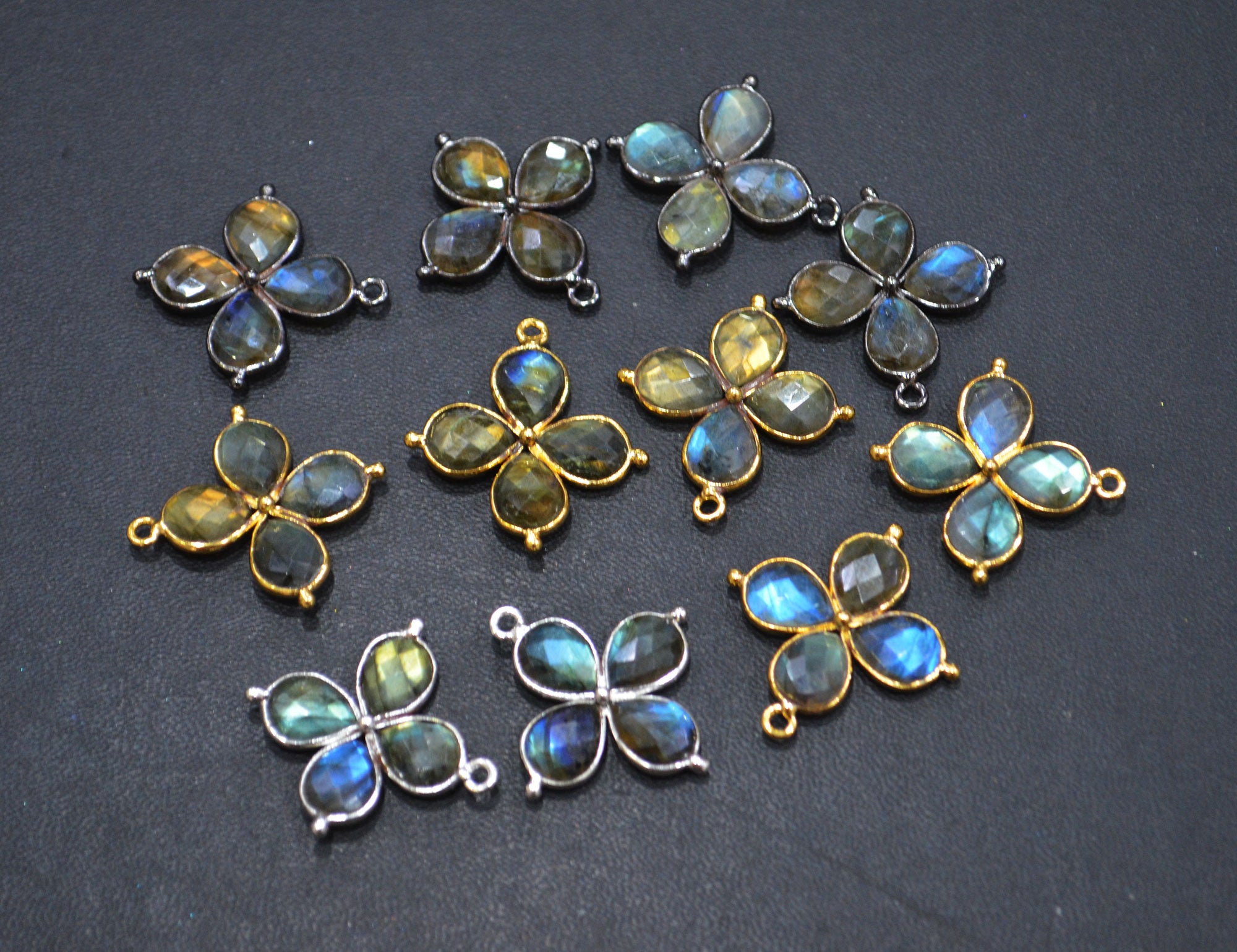 Flashy Labradorite Faceted Fancy Butterfly Shape Single Bail Connector , Sold By Piece , 25x27 mm , R-035