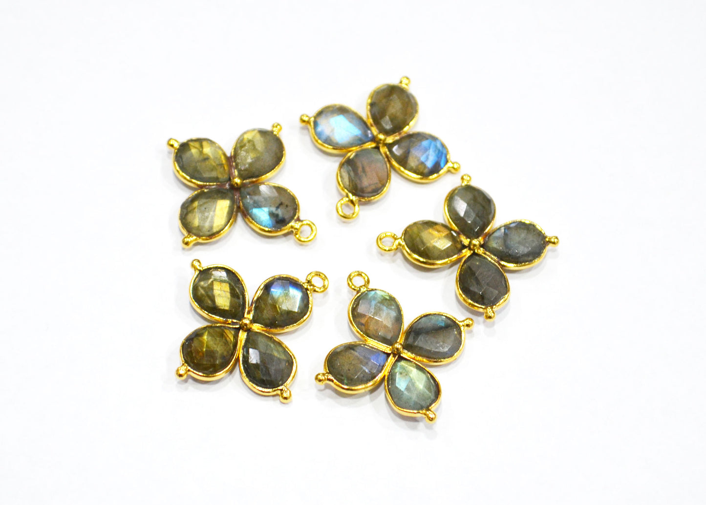 Flashy Labradorite Faceted Fancy Butterfly Shape Single Bail Connector , Sold By Piece , 25x27 mm , R-035