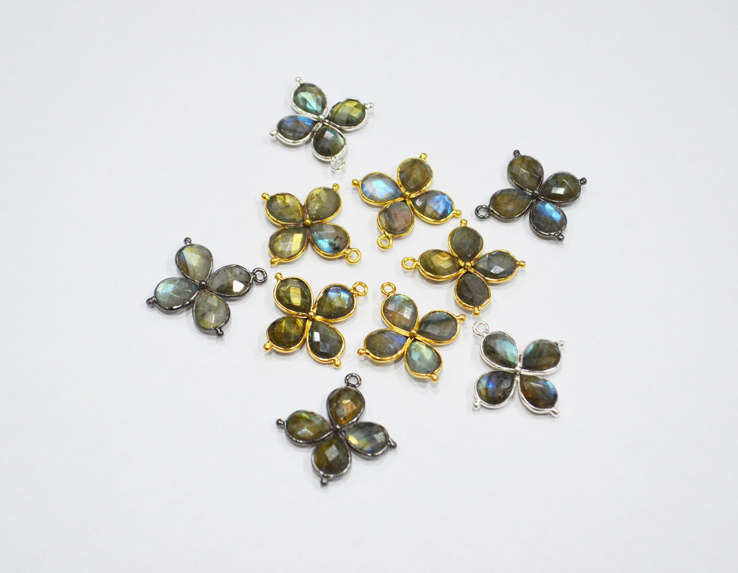 Flashy Labradorite Faceted Fancy Butterfly Shape Single Bail Connector , Sold By Piece , 25x27 mm , R-035