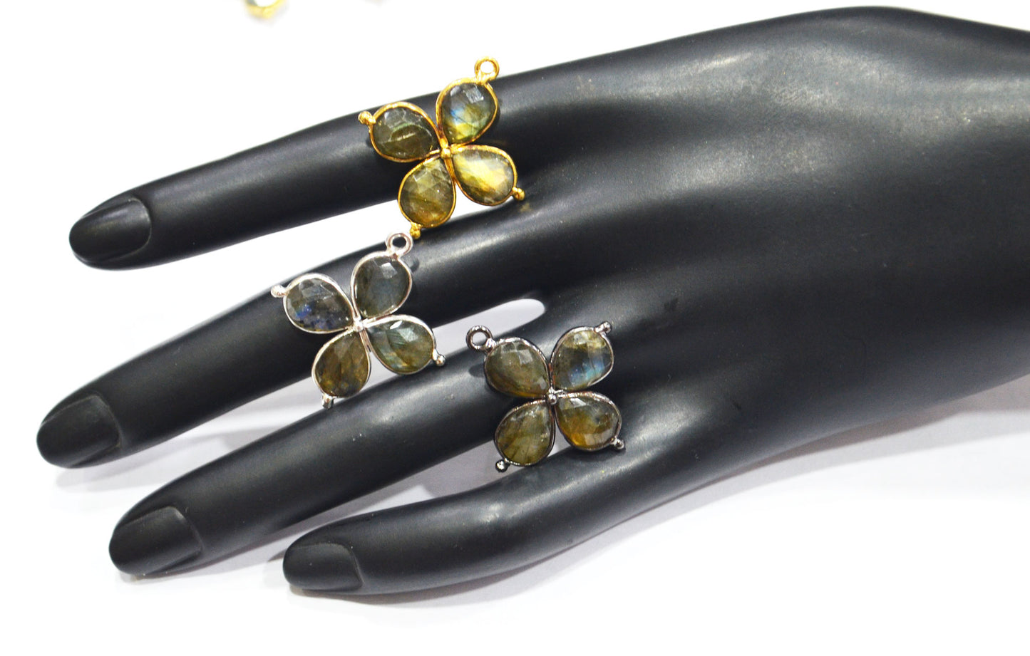 Flashy Labradorite Faceted Fancy Butterfly Shape Single Bail Connector , Sold By Piece , 25x27 mm , R-035