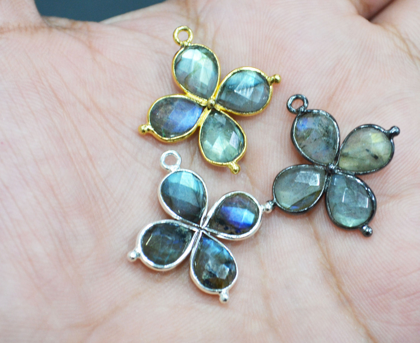 Flashy Labradorite Faceted Fancy Butterfly Shape Single Bail Connector , Sold By Piece , 25x27 mm , R-035