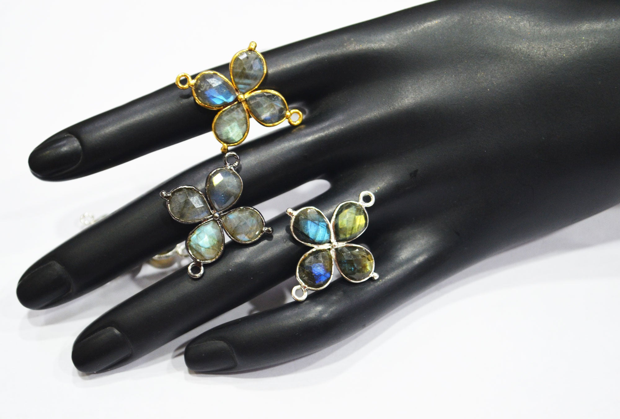 Flashy Labradorite Faceted Fancy Butterfly Shape Double Bail Connector , Sold By Piece , 25x29 mm , R-036