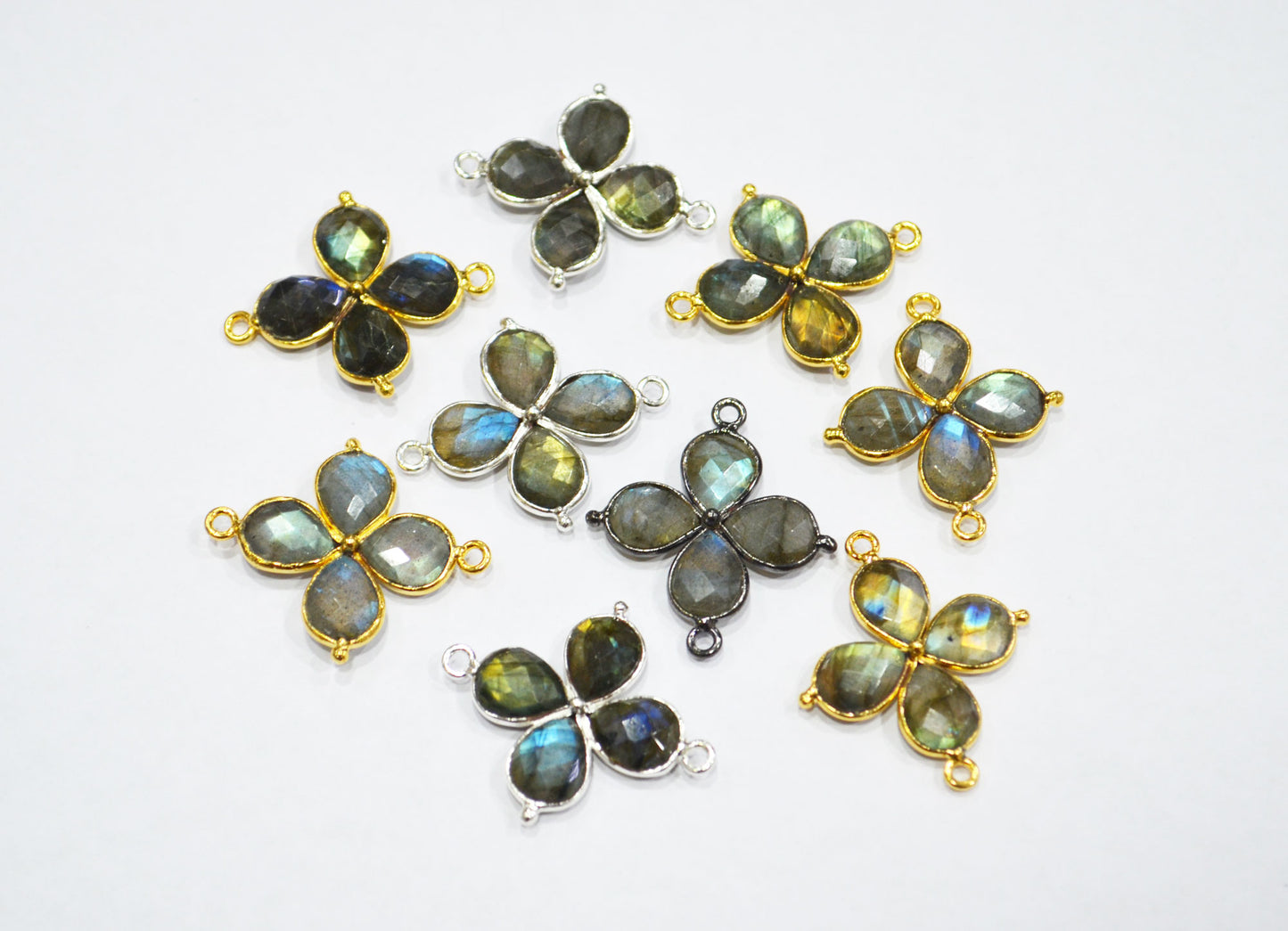 Flashy Labradorite Faceted Fancy Butterfly Shape Double Bail Connector , Sold By Piece , 25x29 mm , R-036