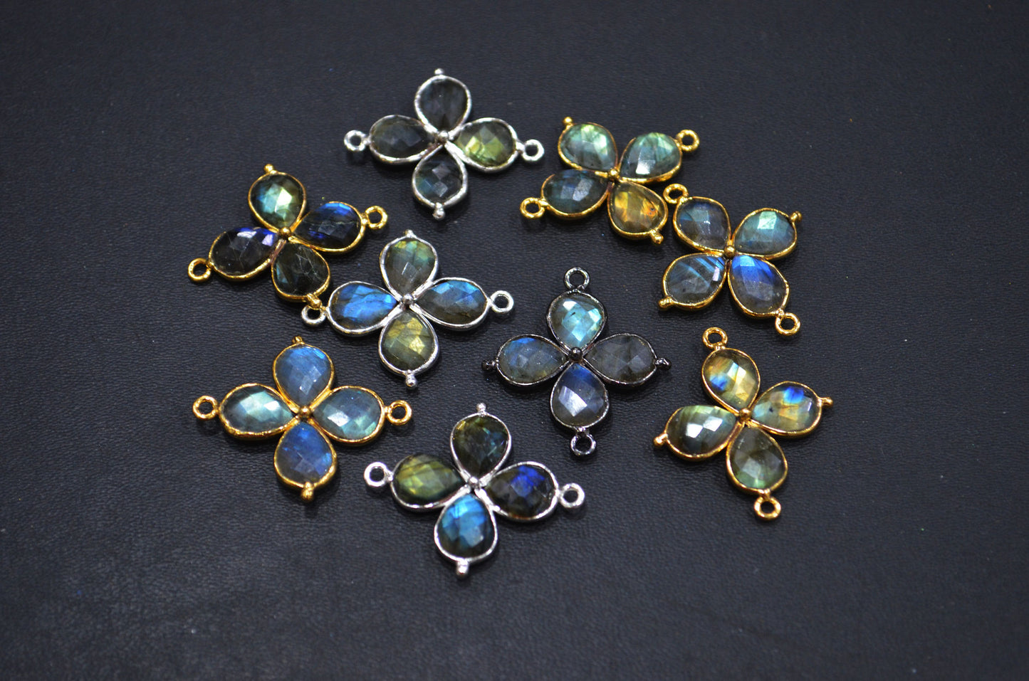 Flashy Labradorite Faceted Fancy Butterfly Shape Double Bail Connector , Sold By Piece , 25x29 mm , R-036