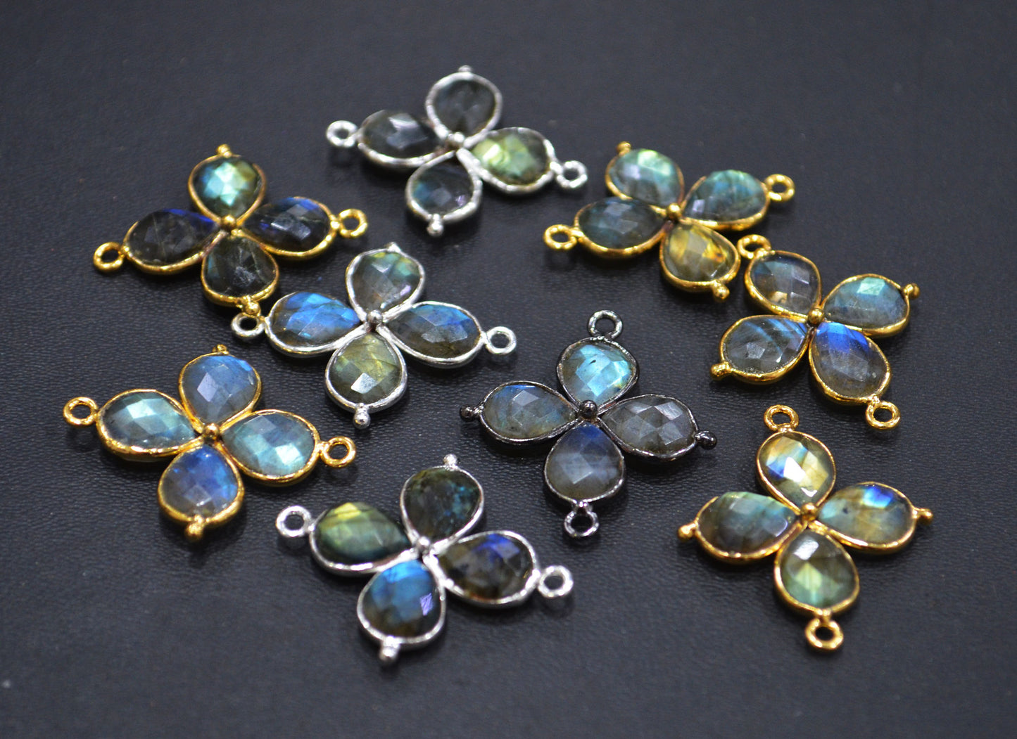 Flashy Labradorite Faceted Fancy Butterfly Shape Double Bail Connector , Sold By Piece , 25x29 mm , R-036