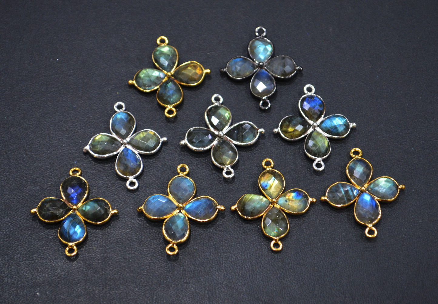 Flashy Labradorite Faceted Fancy Butterfly Shape Double Bail Connector , Sold By Piece , 25x29 mm , R-036