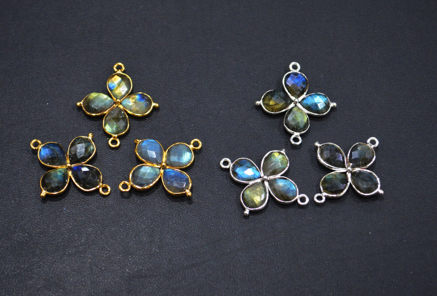 Flashy Labradorite Faceted Fancy Butterfly Shape Double Bail Connector , Sold By Piece , 25x29 mm , R-036