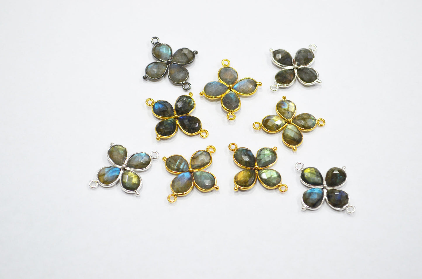 Flashy Labradorite Faceted Fancy Butterfly Shape Double Bail Connector , Sold By Piece , 25x29 mm , R-036