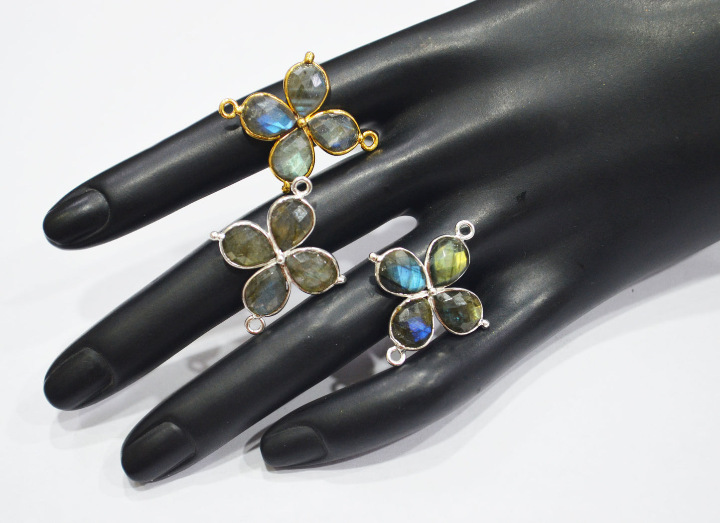 Flashy Labradorite Faceted Fancy Butterfly Shape Double Bail Connector , Sold By Piece , 25x29 mm , R-036