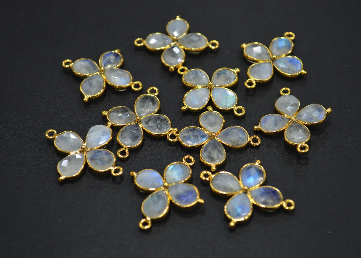 Flashy Rainbow Moonstone Faceted Fancy Butterfly Shape Double Bail Connector , Sold By Piece , 25x29 mm , R-037