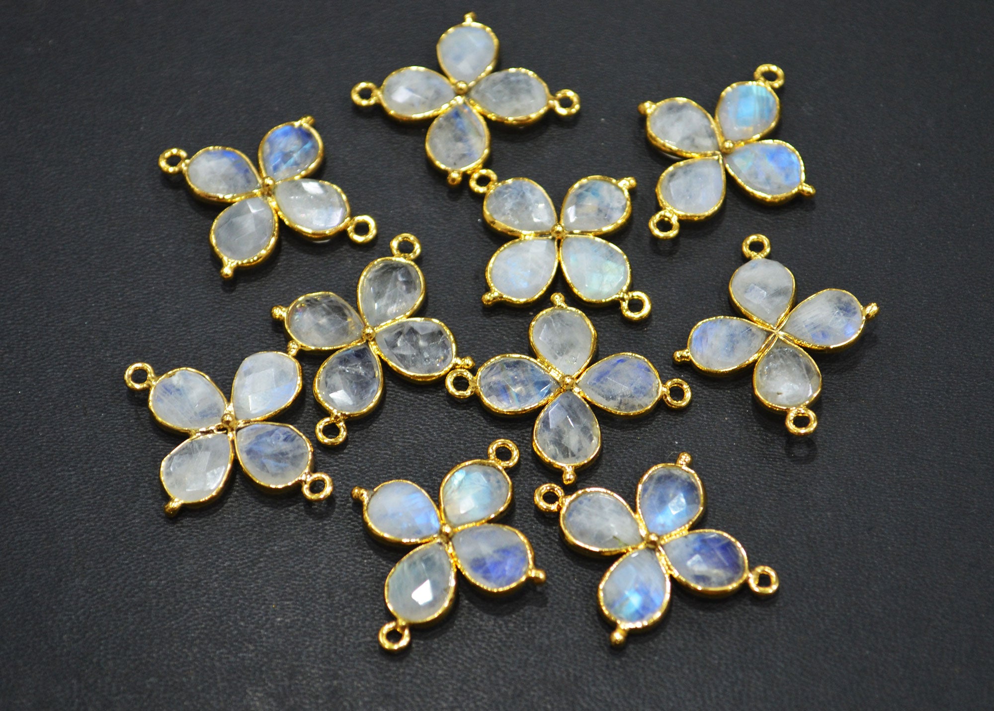 Flashy Rainbow Moonstone Faceted Fancy Butterfly Shape Double Bail Connector , Sold By Piece , 25x29 mm , R-037