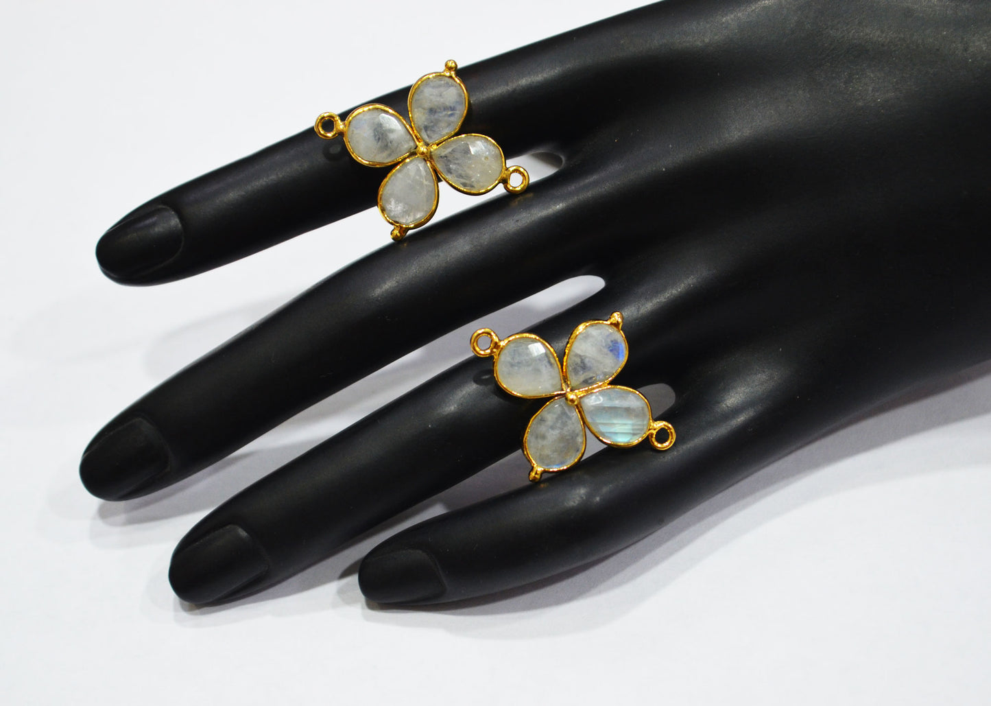 Flashy Rainbow Moonstone Faceted Fancy Butterfly Shape Double Bail Connector , Sold By Piece , 25x29 mm , R-037