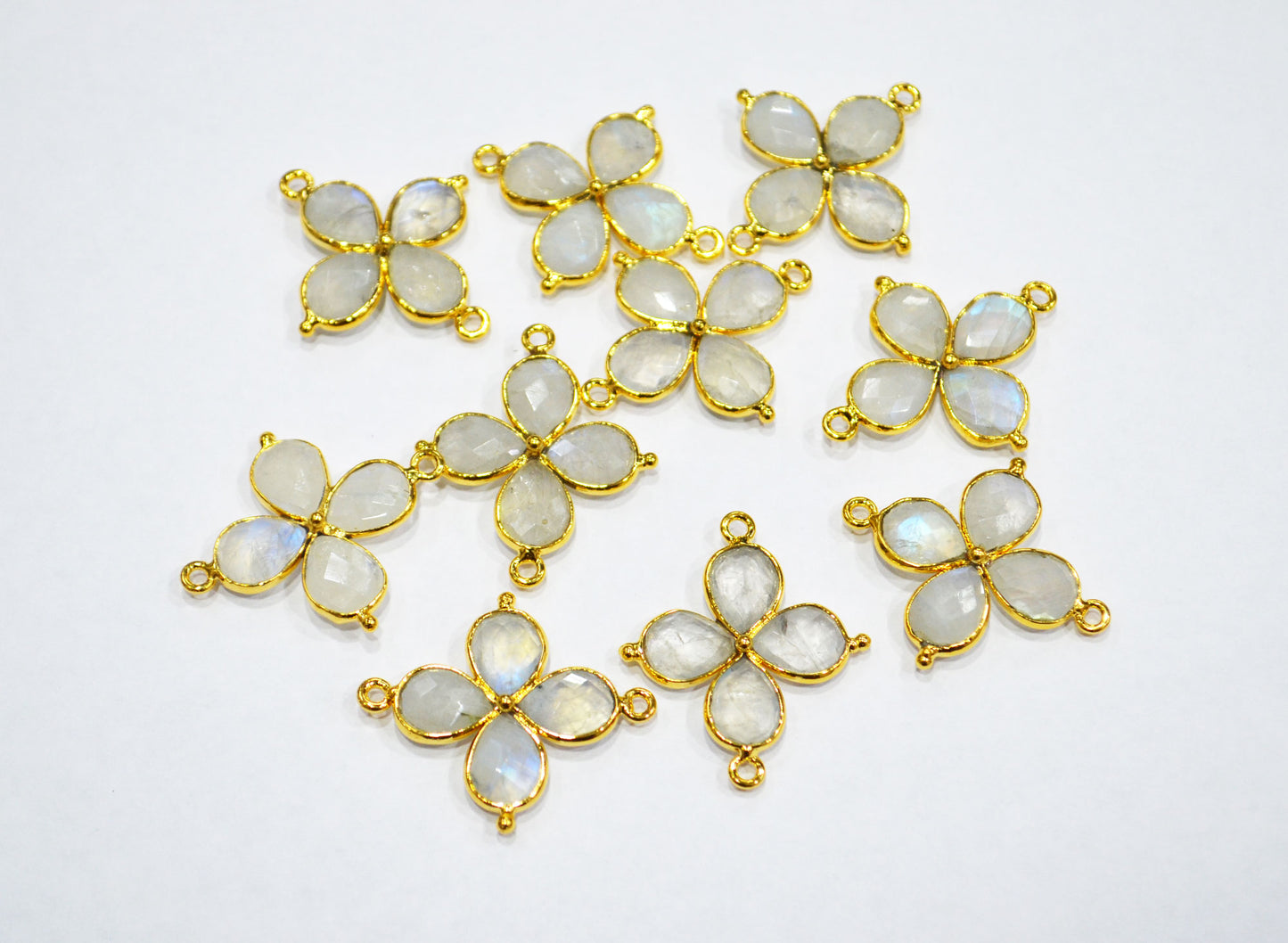 Flashy Rainbow Moonstone Faceted Fancy Butterfly Shape Double Bail Connector , Sold By Piece , 25x29 mm , R-037