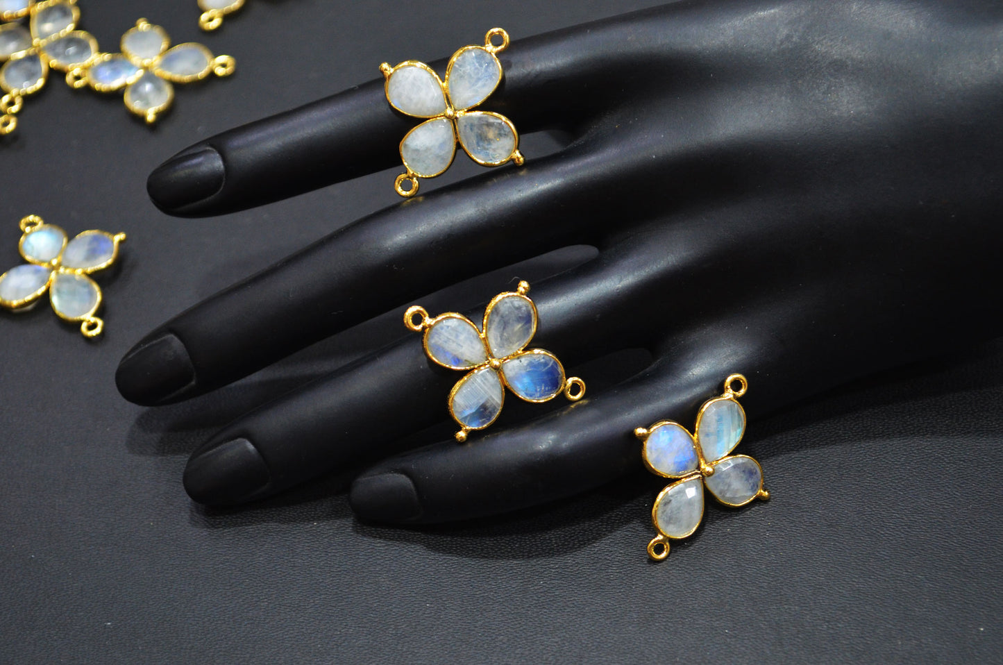Flashy Rainbow Moonstone Faceted Fancy Butterfly Shape Double Bail Connector , Sold By Piece , 25x29 mm , R-037