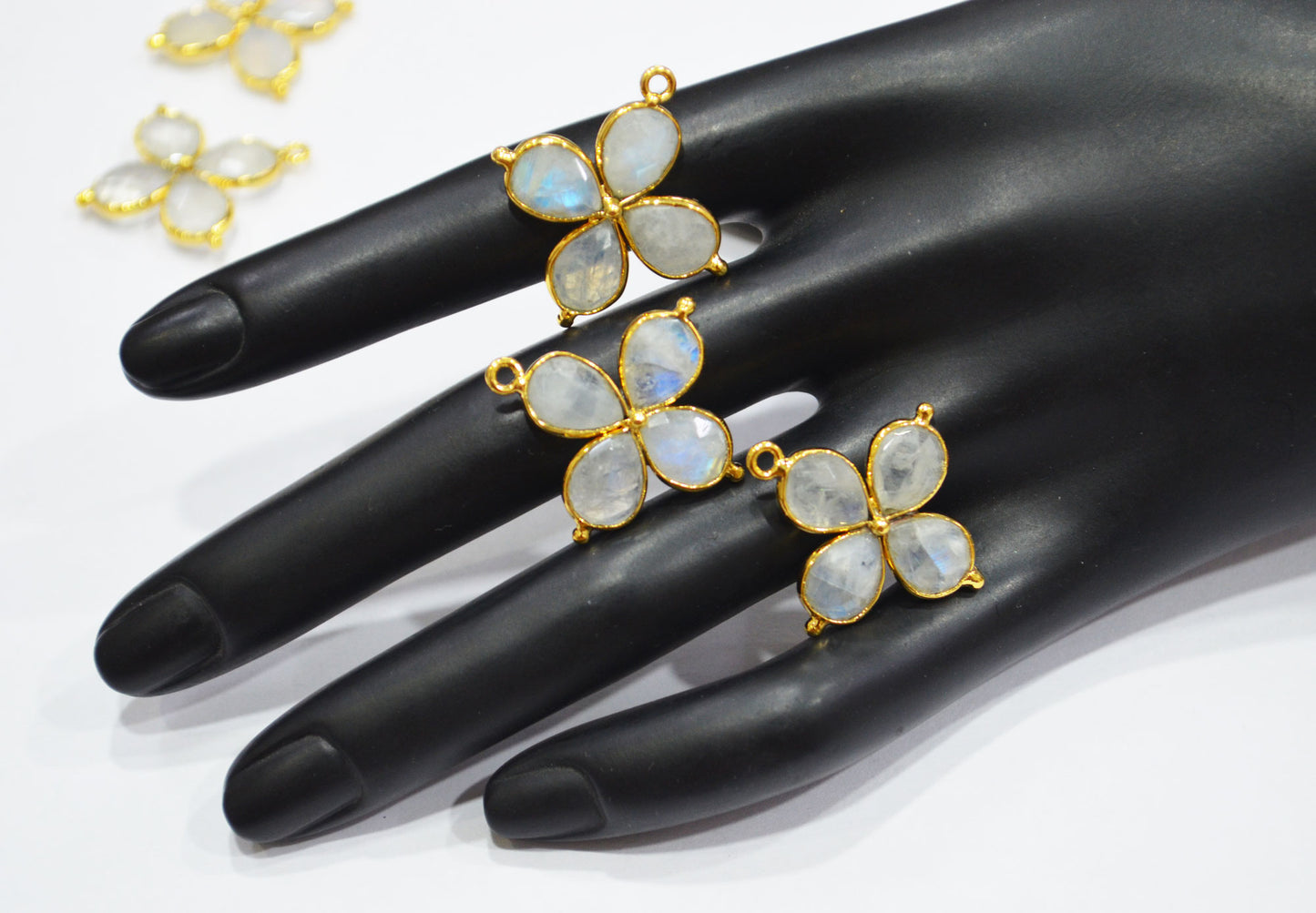 Flashy Rainbow Moonstone Faceted Fancy Butterfly Shape Single Bail Connector , Sold By Piece , 25x27 mm , R-038