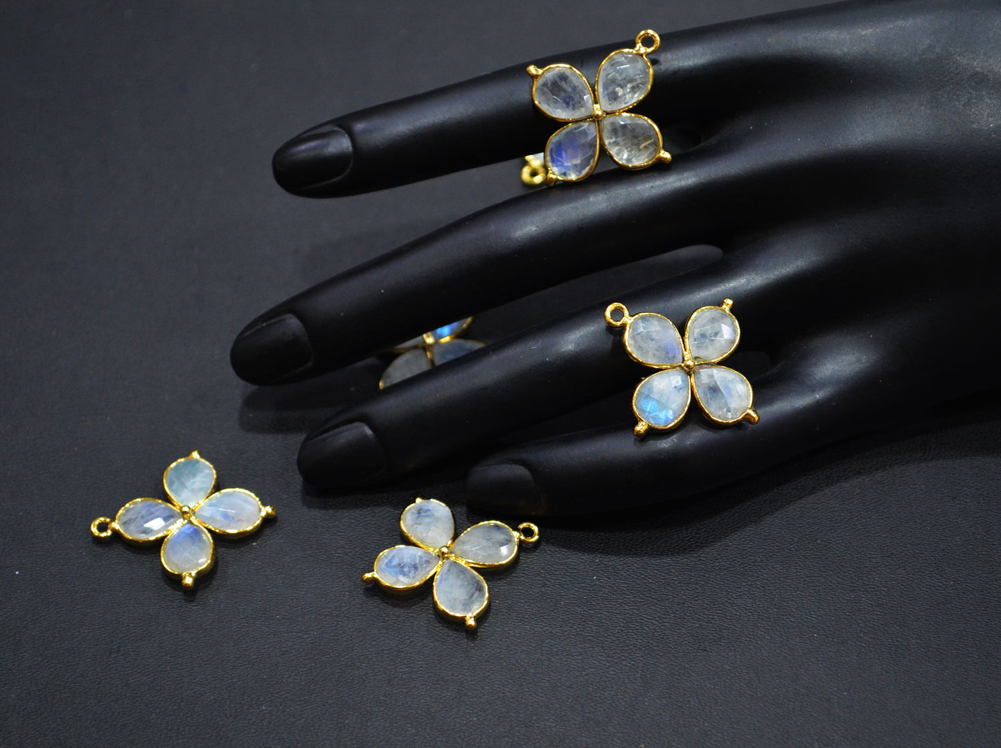 Flashy Rainbow Moonstone Faceted Fancy Butterfly Shape Single Bail Connector , Sold By Piece , 25x27 mm , R-038