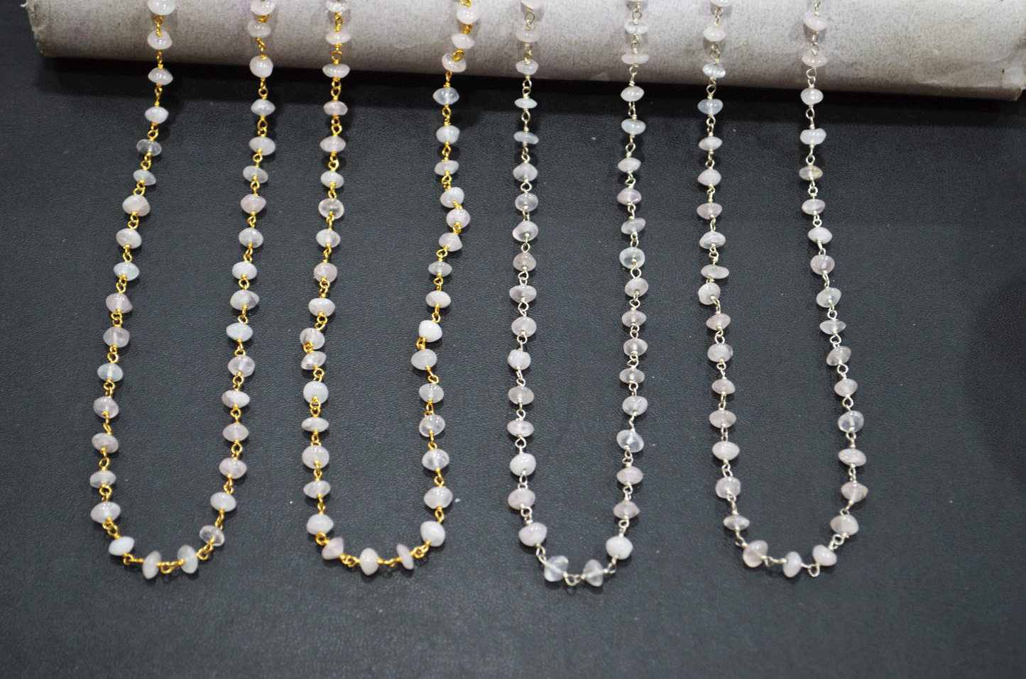 Rose Quartz Smooth Button Shape Rosary Beaded Chain , 4.50 - 5 mm , RB-5109