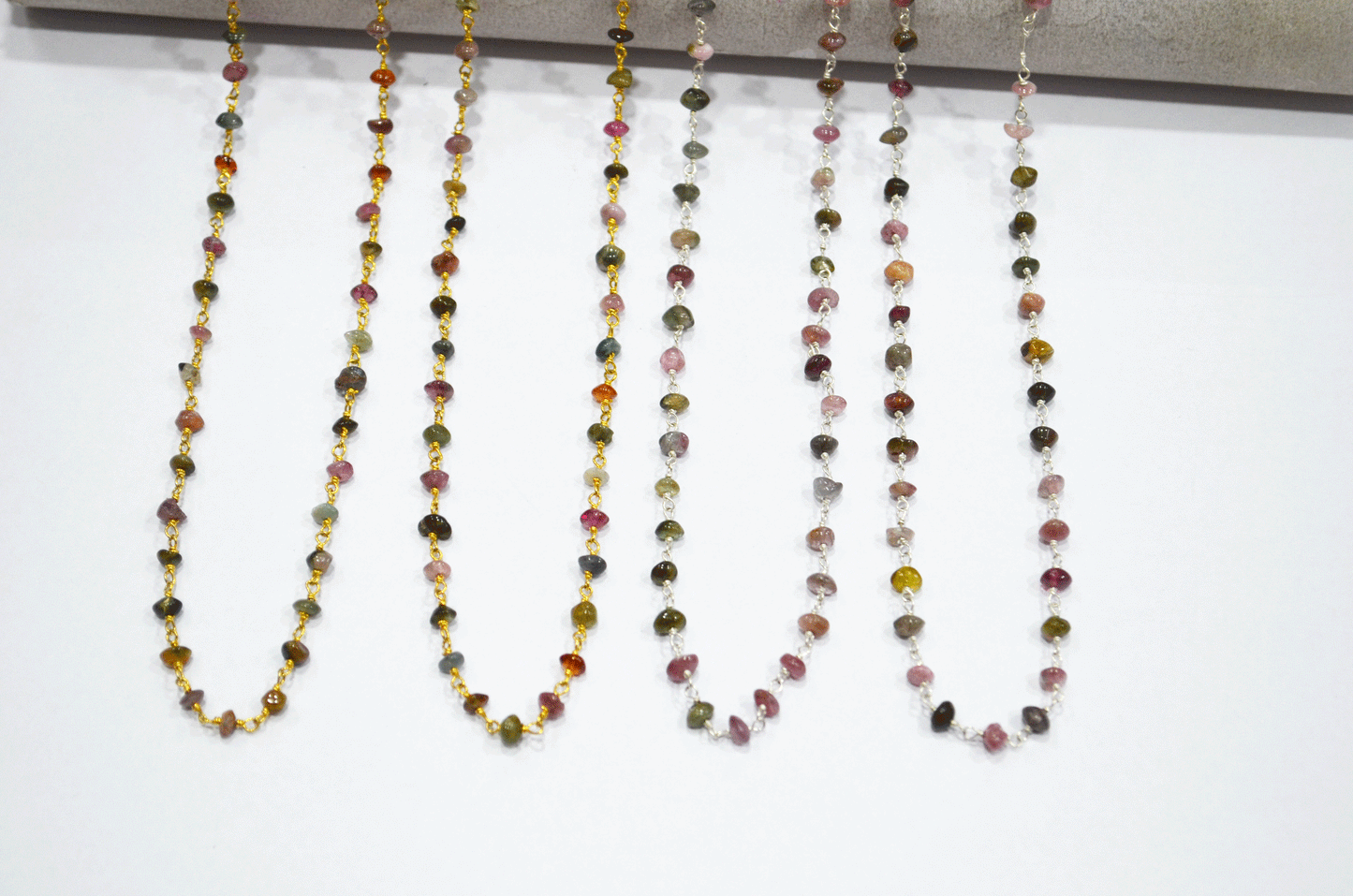 Multi Tourmaline Smooth Button Shape Rosary Beaded Chain , 3 - 3.50 mm , RB-5110