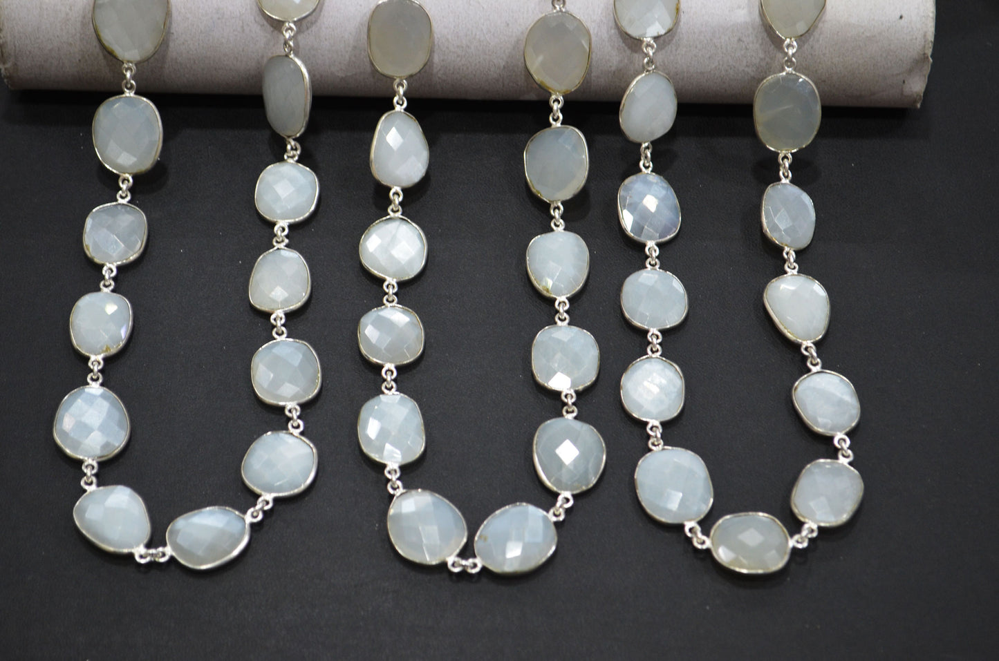 White Moonstone Faceted Free Form Shape Connector Chain , 13 - 17 mm , RB-5350
