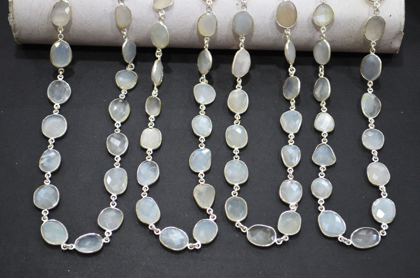 White Moonstone Faceted Free Form Shape Connector Chain , 11 - 14 mm , RB-5351