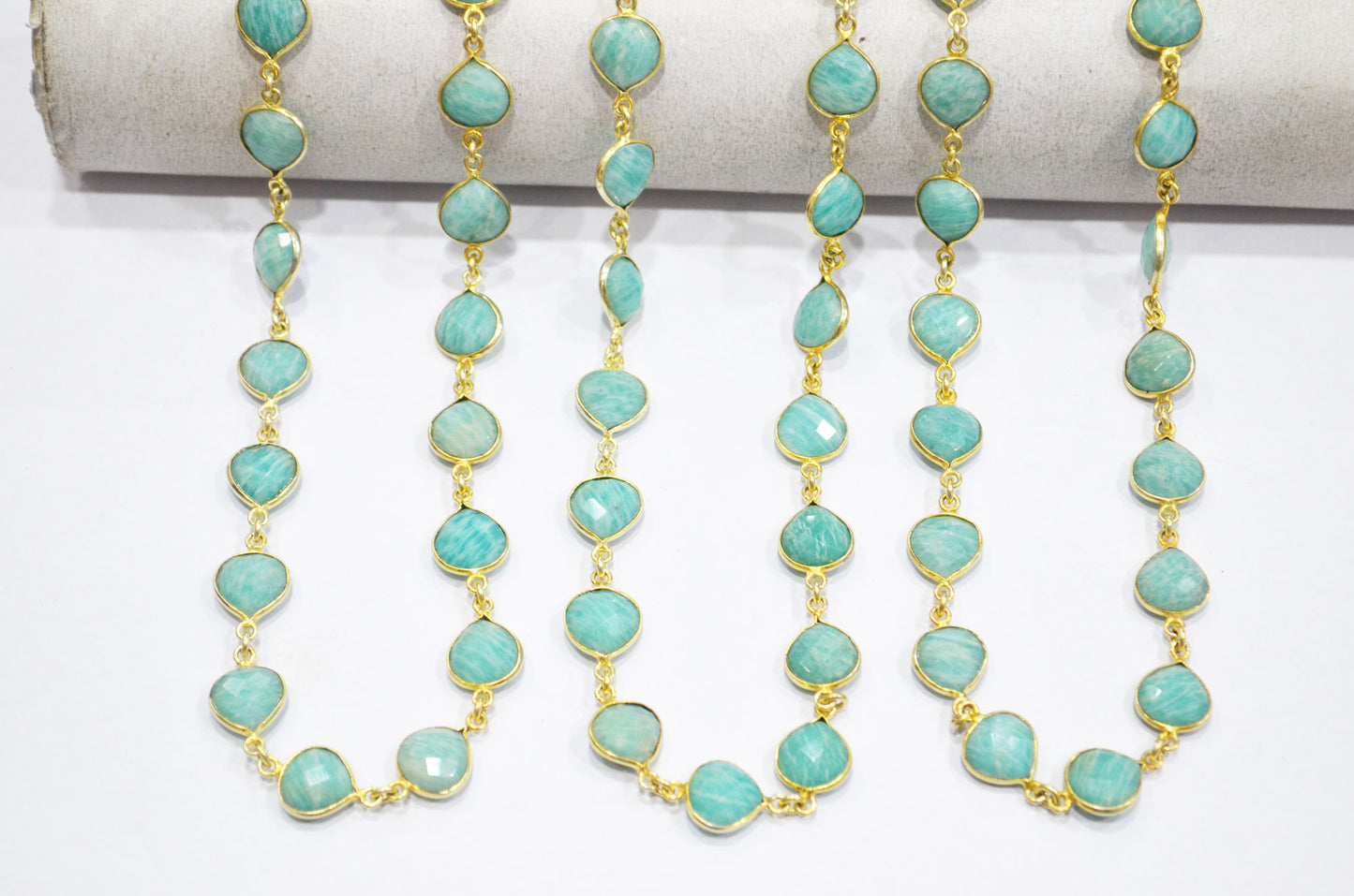 Amazonite Heart Shape Connector Chain , 10 mm , RB-5354