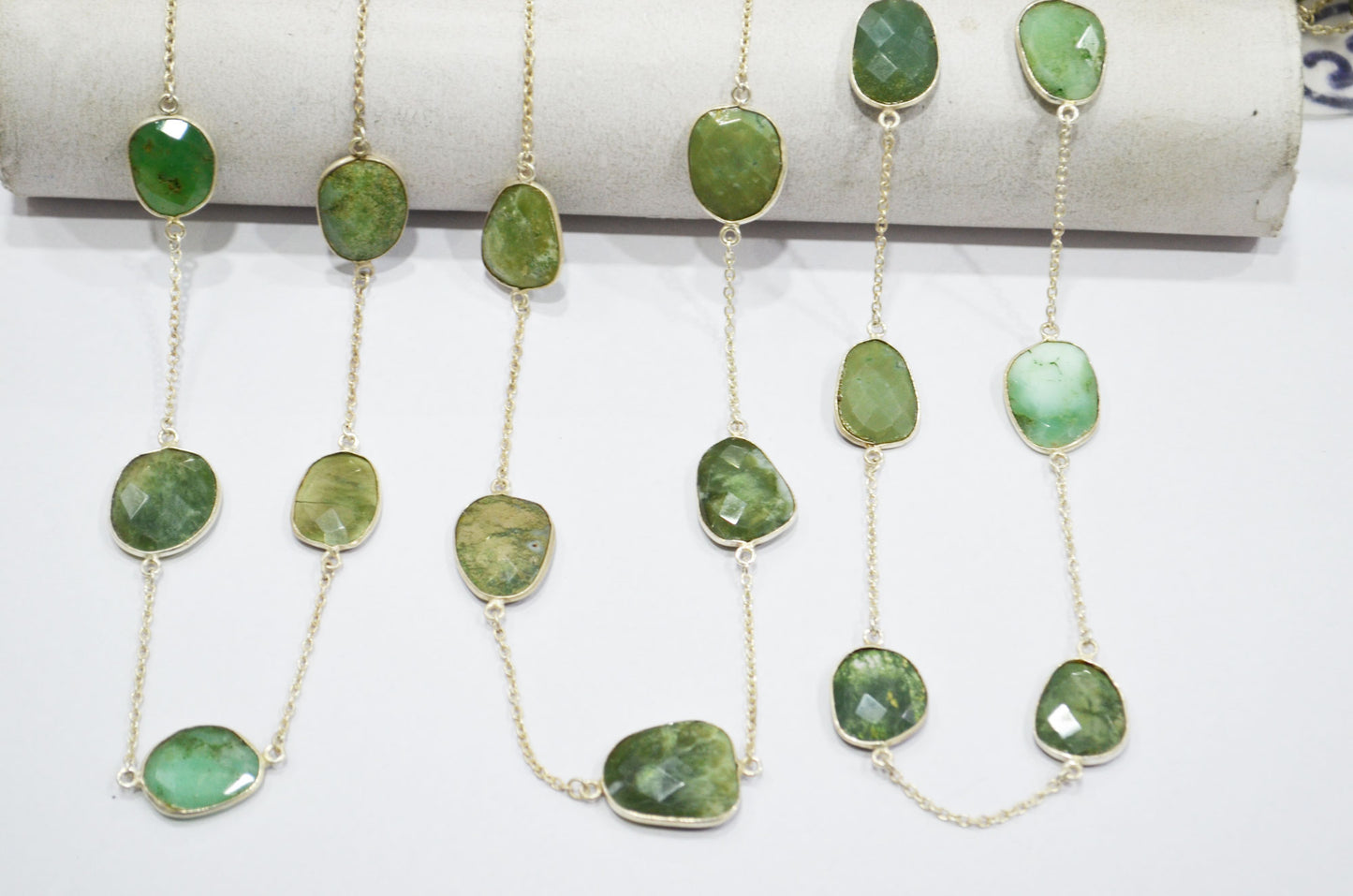 Natural Chrysoprase Slice Shape Hand Made Connector Chain , Natural Chrysoprase Bezel Link Chain , 16 - 20 mm , RB-5361