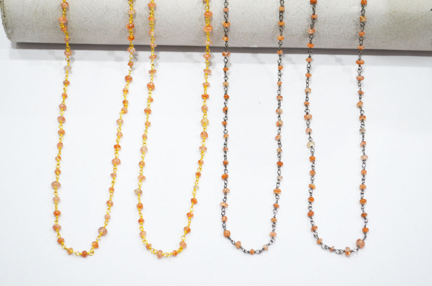 Sunstone Smooth Rondelle Shape Rosary Beaded Chain , 3 - 4 mm , RB-5364