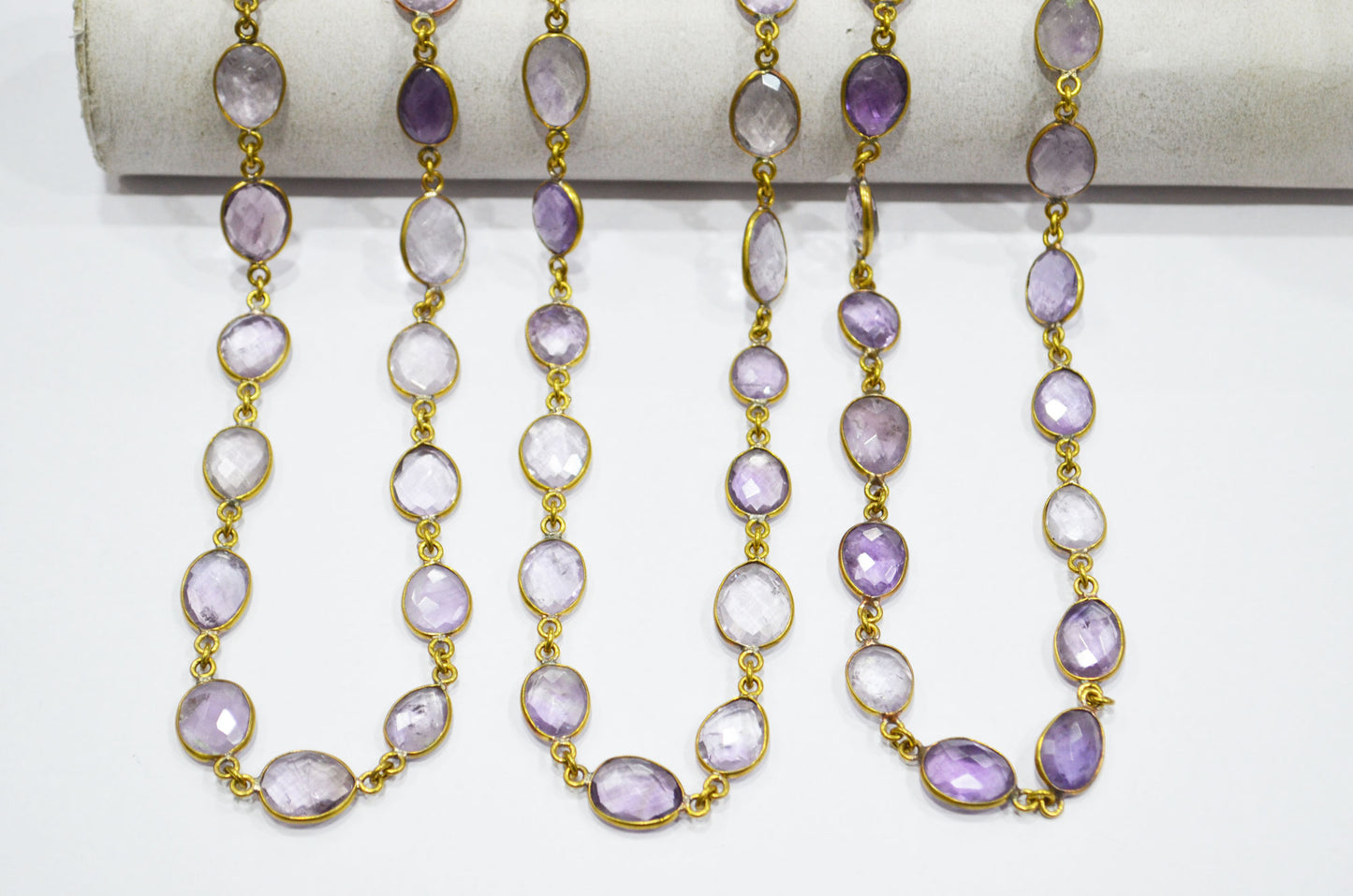 Natural Pink Amethyst Faceted Free Form Shape Connector Chain , 11 - 12 mm , RB-5365